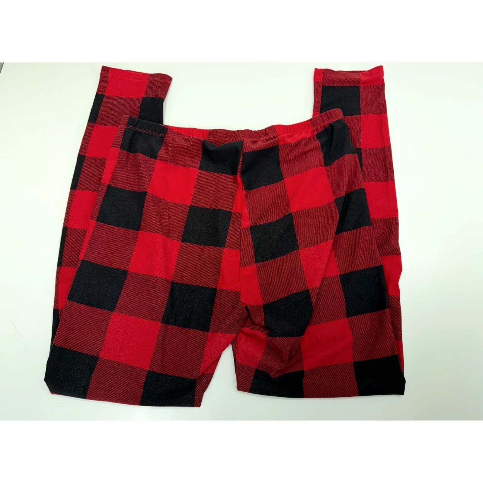 Vintage No Comment Ankle Womens XL Black Leggings Size Red Plaid PullOn Size 40" / US 18 - 6 Thumbnail