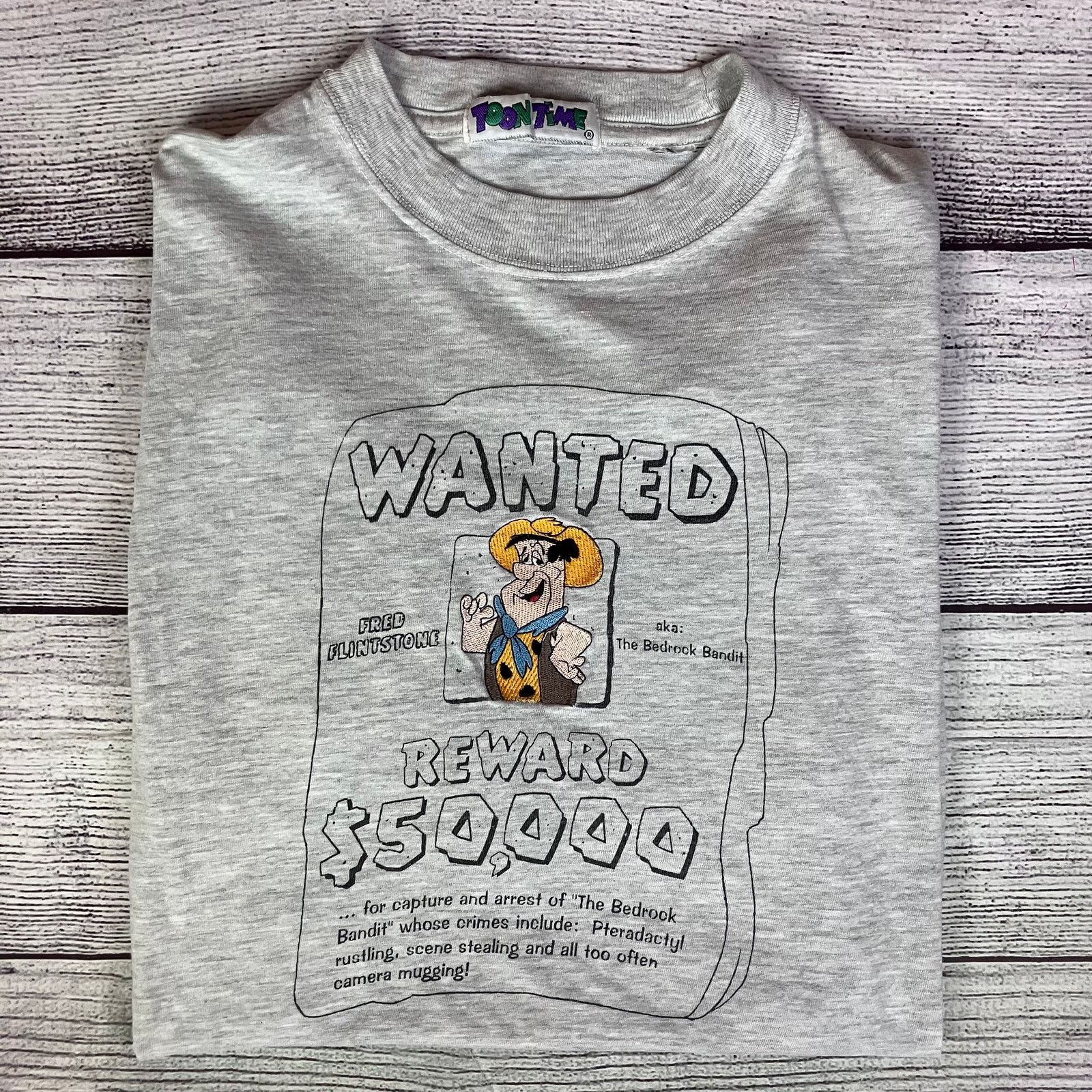 Disney × Vintage Vintage 1990s Fred Flintstone "Wanted" The Flintstones Tee Size US L / EU 52-54 / 3 - 1 Thumbnail