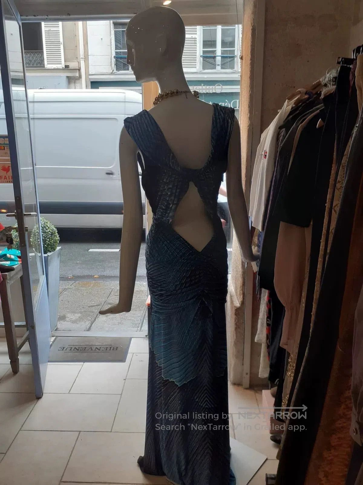 Saint Laurent Paris Roberto Cavalli Blue Patterned Ruched Dress. Size M / US 6-8 / IT 42-44 - 5 Thumbnail