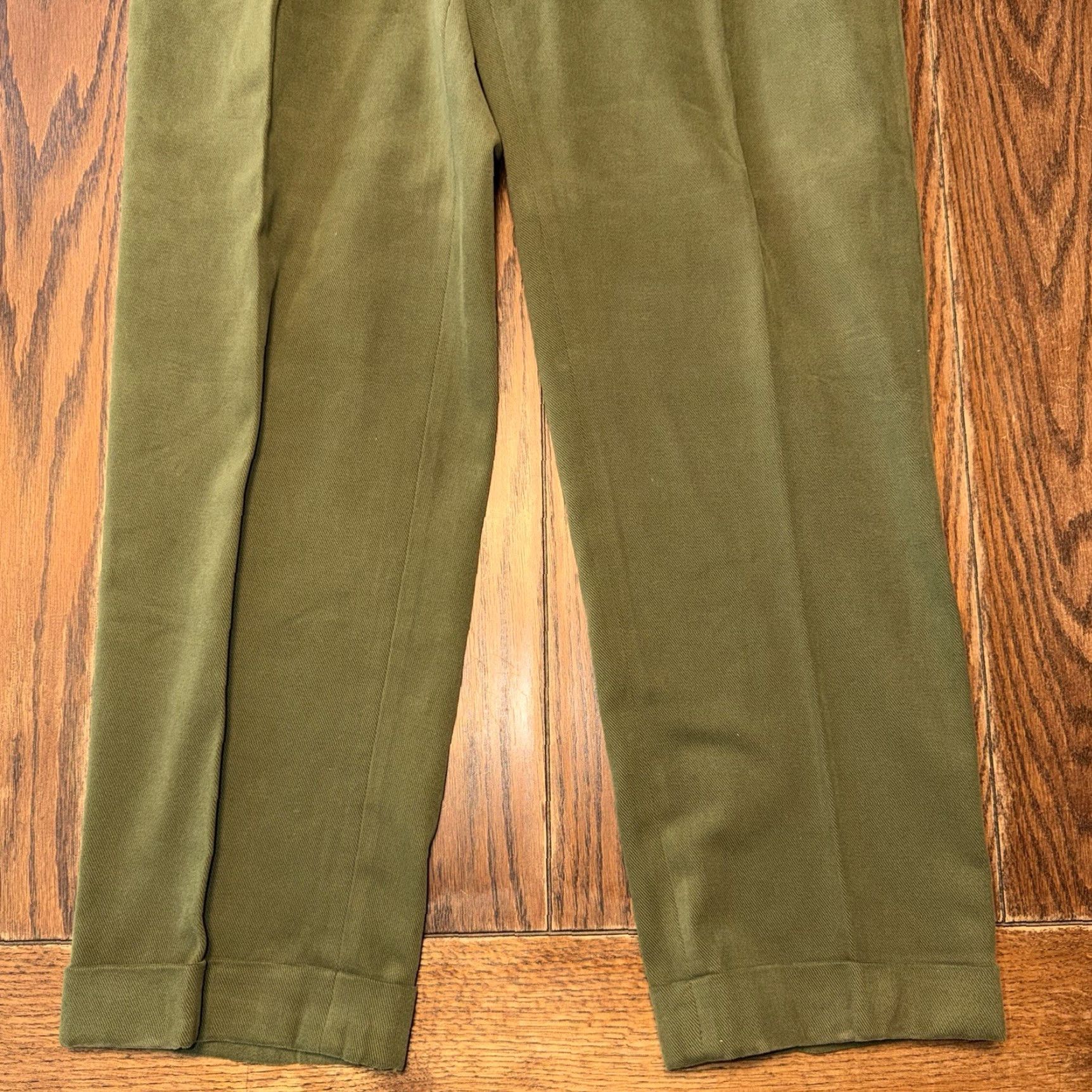 Vintage Ben Silver Charleston Steep Twill Cotton Trousers Mens 37x32 Green Italy Cuffed Size US 38 / EU 54 - 2 Thumbnail