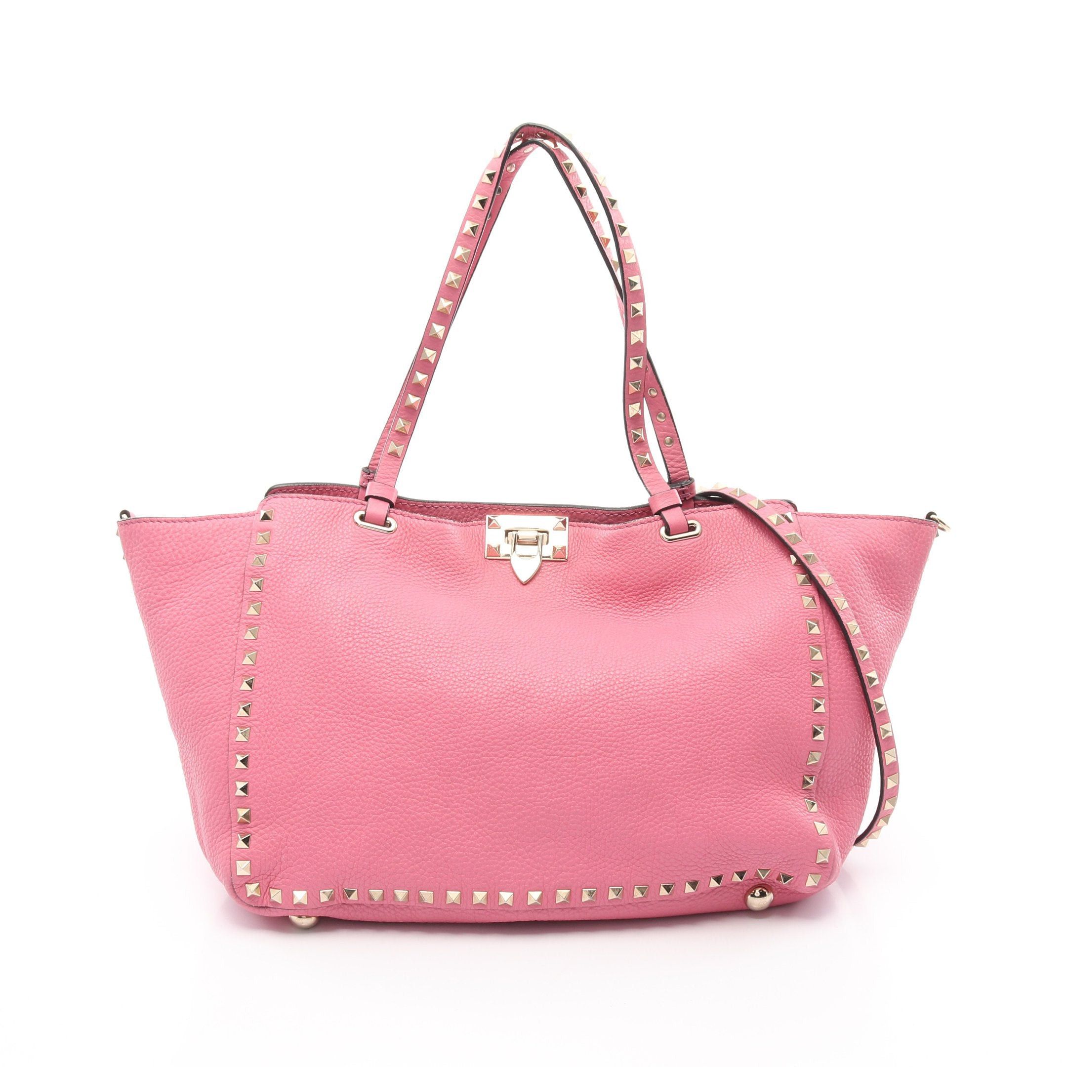Valentino Valentino Rockstud Handbag Tote Bag Leather Pink Size ONE SIZE - 1 Thumbnail
