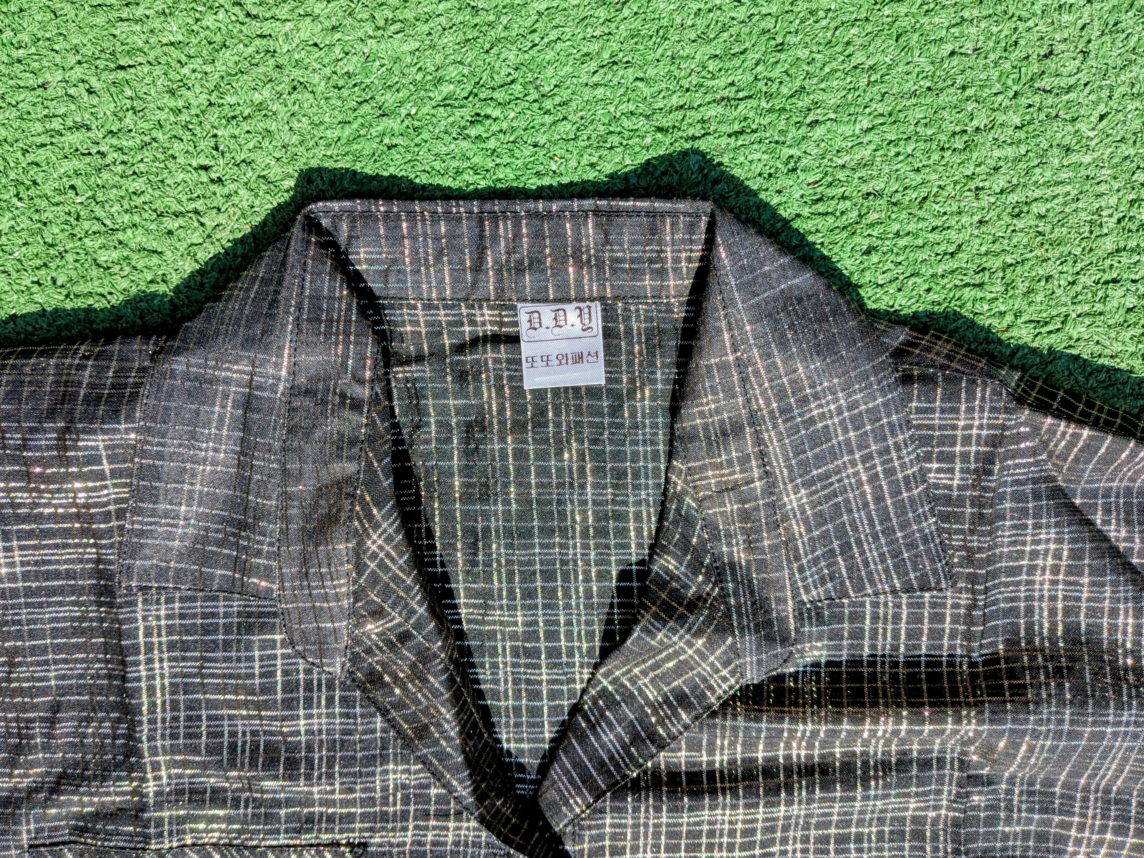 Other Gold Shimmer Crosshatch Pattern Sheer Button-Down L/S Shirt Size L / US 10 / IT 46 - 6 Thumbnail