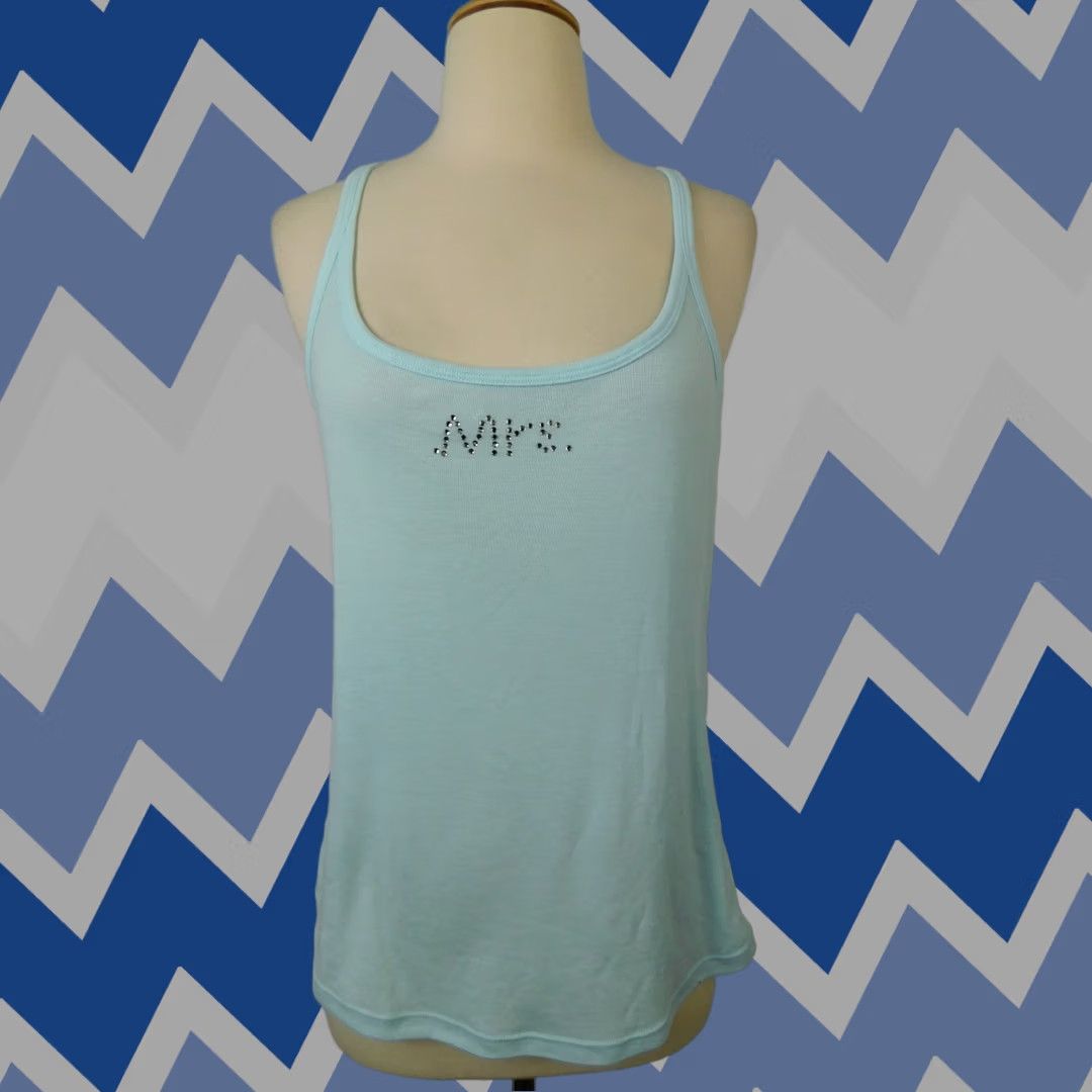 Vintage Linea Donatella Lace-Back Studded Bridal Bachelorette Tank Top Blue Large Shirt Womens Size L / US 10 / IT 46 - 1 Thumbnail