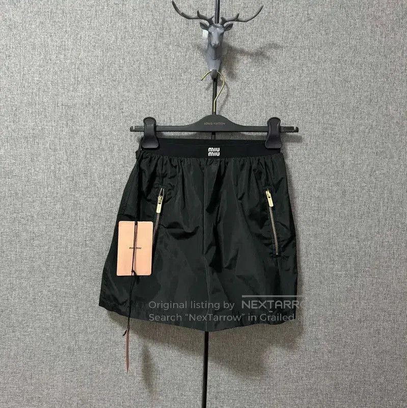 Miu Miu Black Silk Embroidered Logo Skirt .