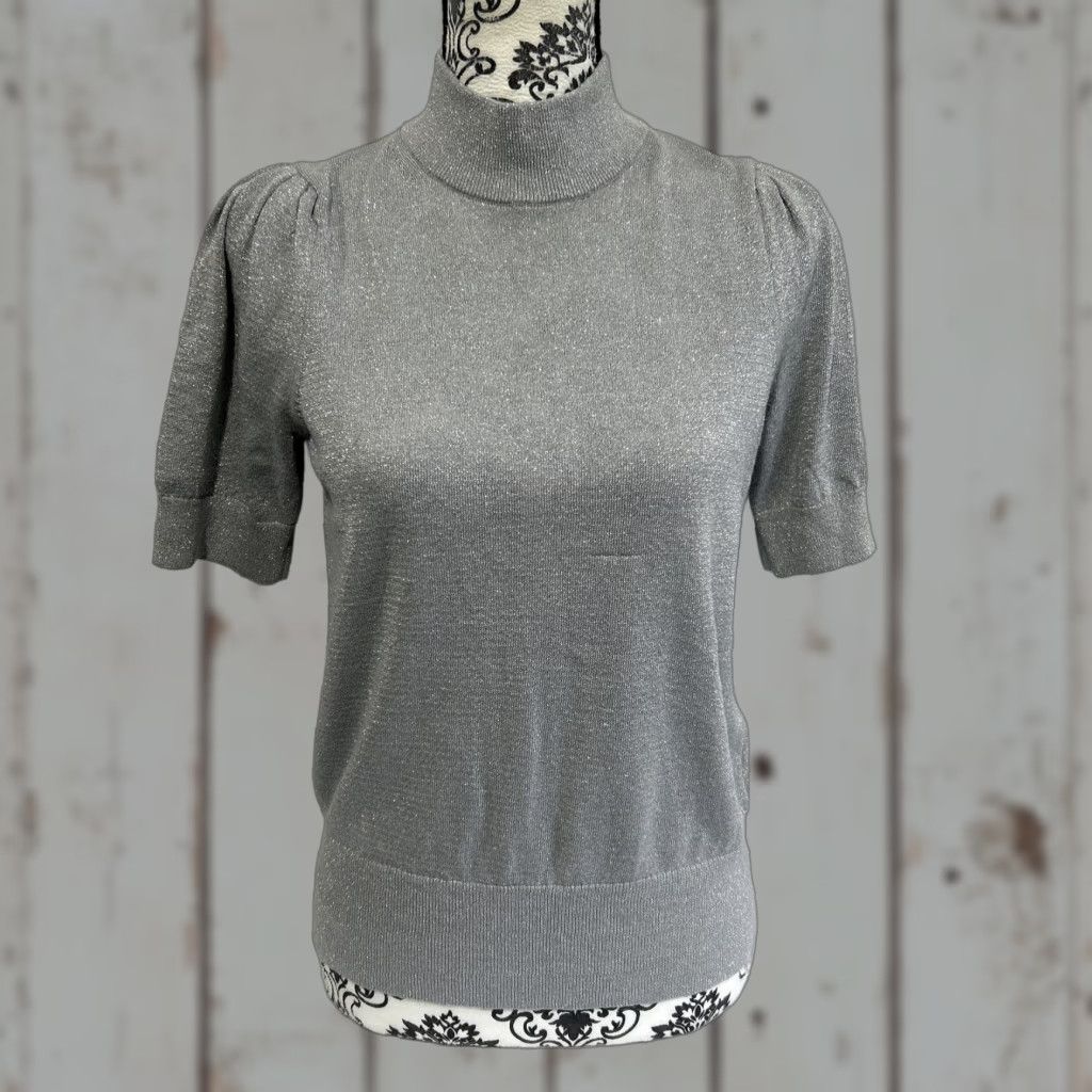 Michael Kors Michael Kors Blouse Women’s Size S Turtleneck Sparkle Shimmer Top Glitter Silver Size S / US 4 / IT 40 - 1 Thumbnail