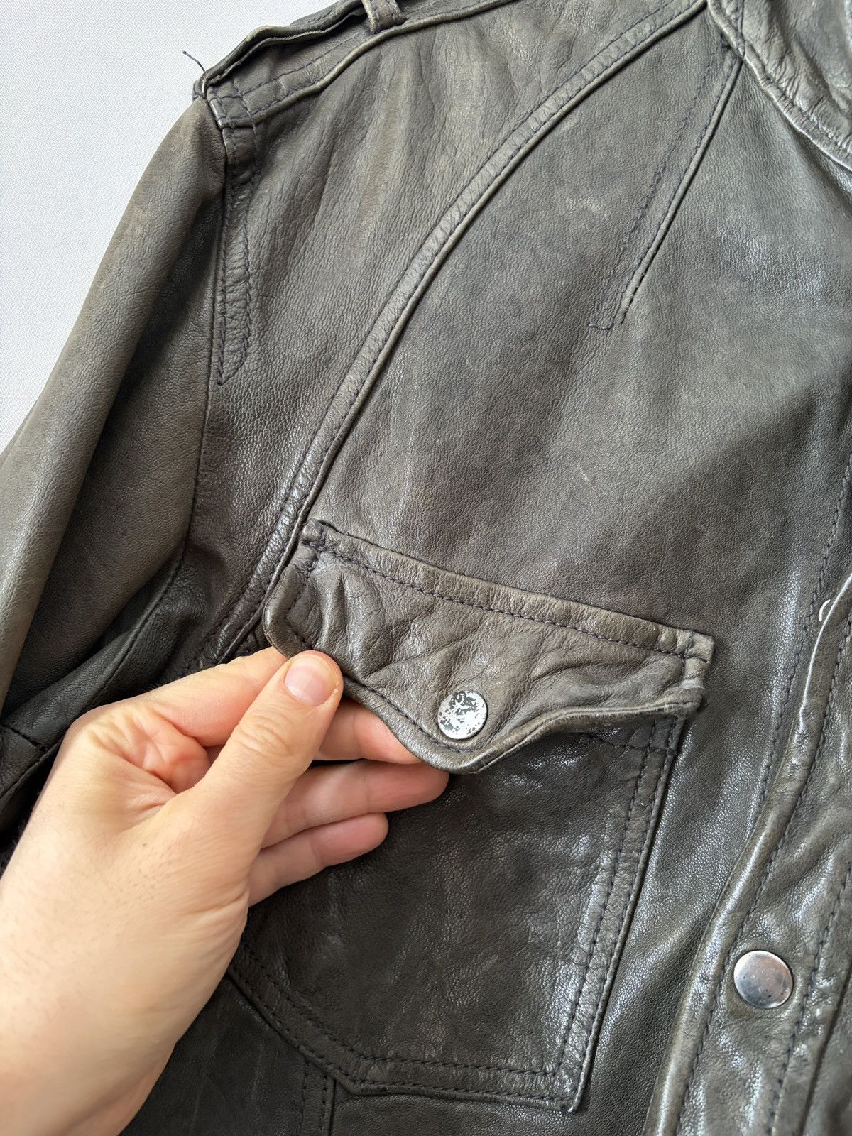 Allsaints Allsaints Wrinkled Lamb Leather Jacket Elephant Gray/Brown Size US L / EU 52-54 / 3 - 7 Thumbnail