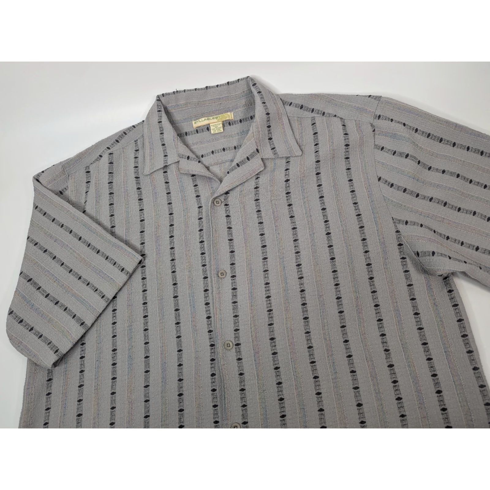 Vintage VINTAGE Syllables System Button-Up Shirt 2XL Gray Short Sleeve Collared Men Casual Vintage Size US XXL / EU 58 / 5 - 2 Thumbnail