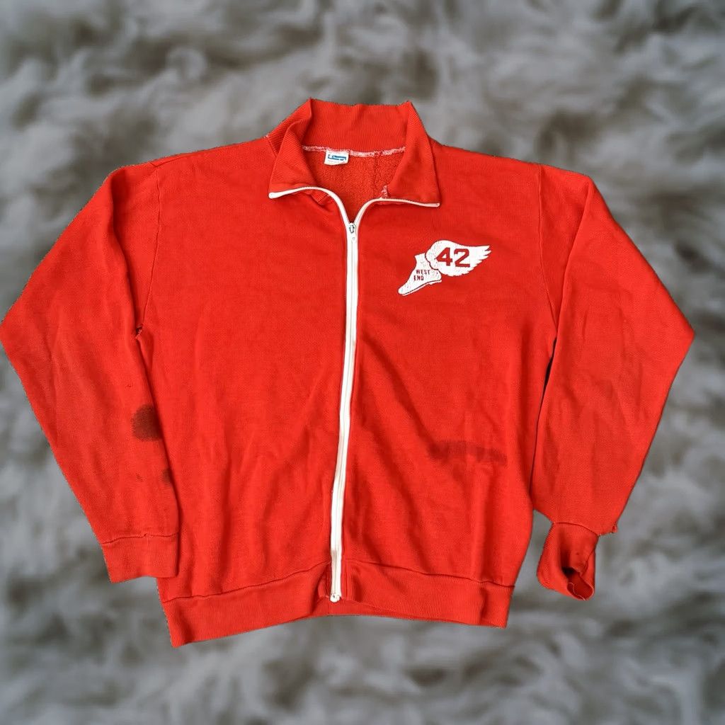 Champion VINTAGE Champion Sweatshirt Mens M Blue Bar 70s NYAC Wings Running Zip Up Orange Cotton Blend Fleece Full Zip Logo Zipper Size US M / EU 48-50 / 2 - 1 Thumbnail
