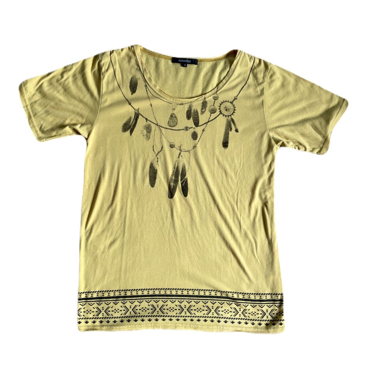 If Six Was Nine 2000s Japanese archive Feather Necklace Ethnic Tee Vkei Y2K Size US S / EU 44-46 / 1 - 2 Thumbnail
