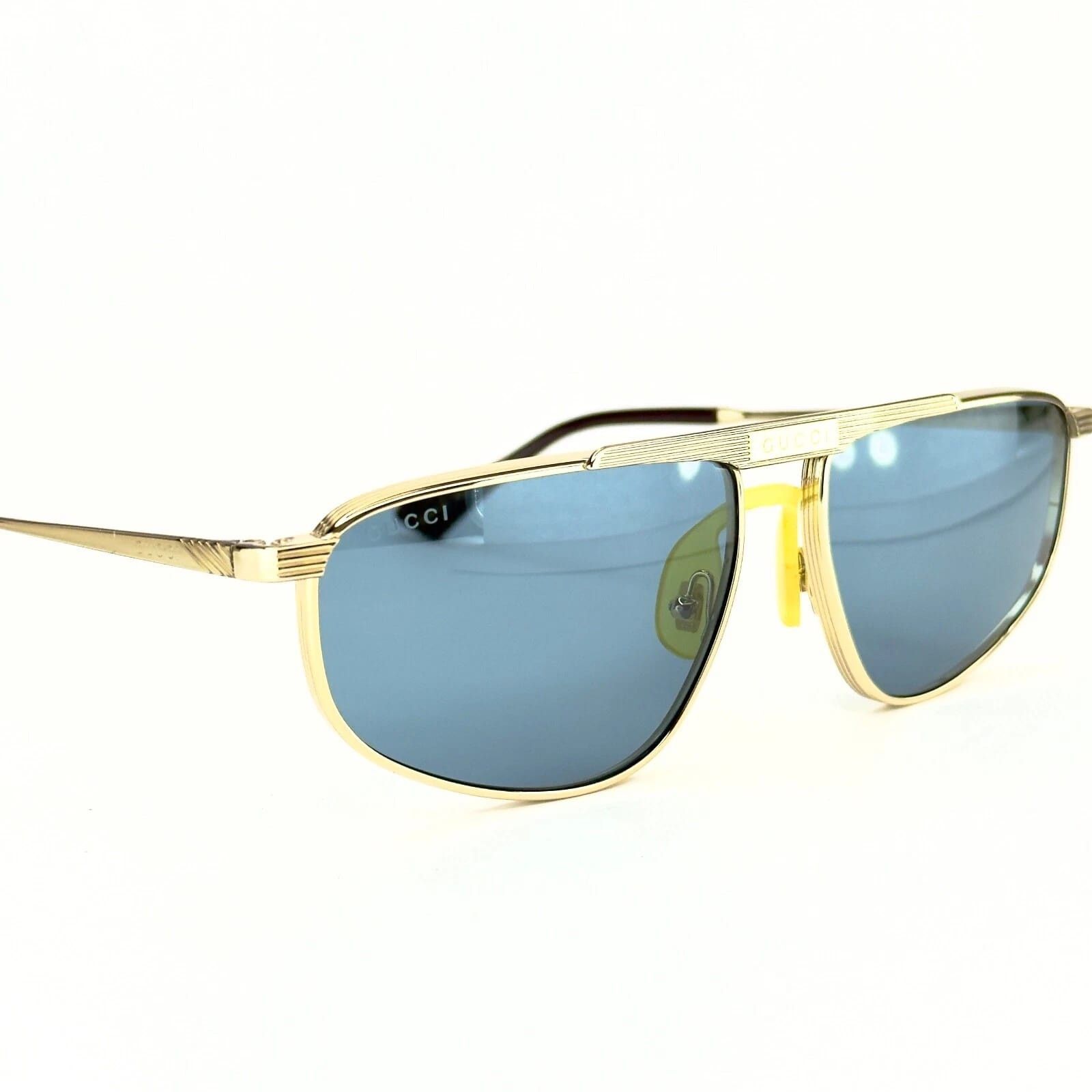 Gucci GUCCI GG0841S 0841 Retro Gold Blue Metal Logo Sunglasses 003 Size ONE SIZE - 5 Thumbnail