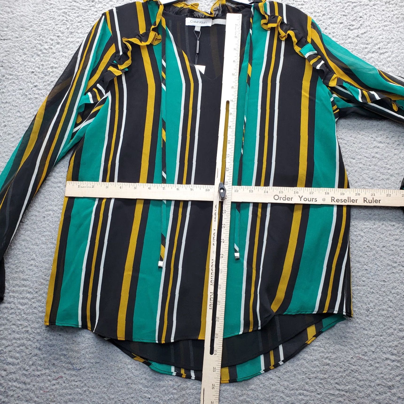 Calvin Klein Calvin Klein Blouse Top Womens Small Multicolor Striped Ruffle Long Sleeve Tie Front Size S / US 4 / IT 40 - 3 Thumbnail
