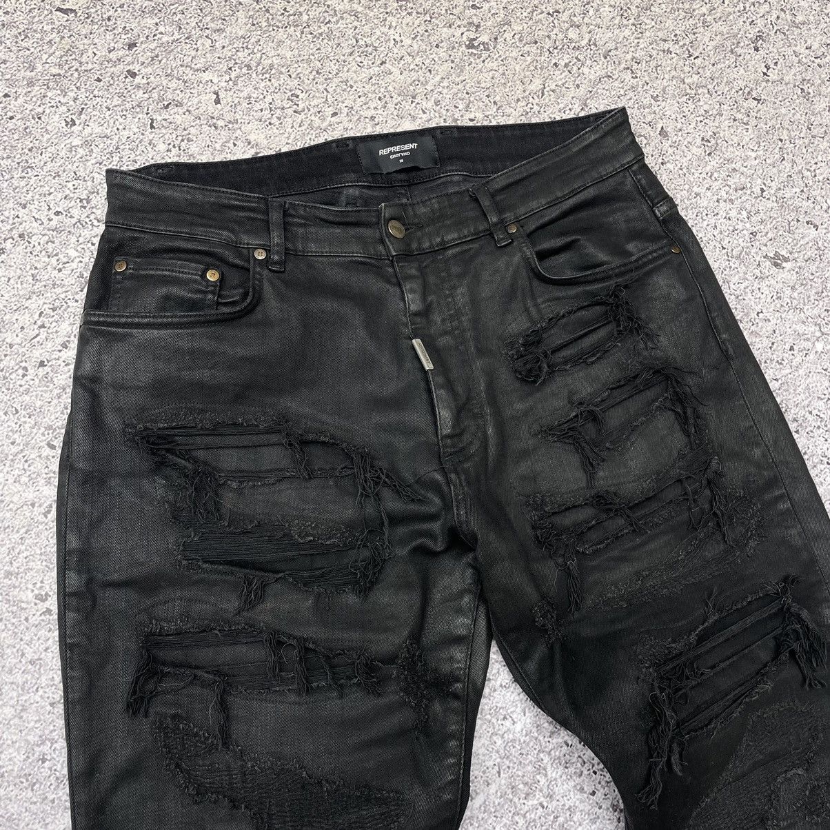 Represent Clo. Represent Clo. Shredded Distressed Black Wax Denim Jeans Size US 36 / EU 52 - 7 Thumbnail
