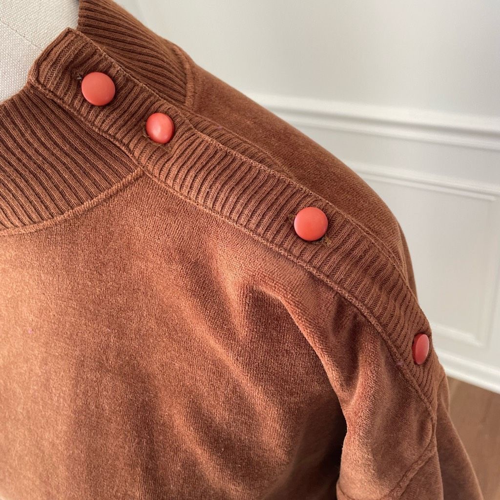 Vintage Vintage 80s Gloria Vanderbilt Brown Velour Mock Neck Pullove Size M / US 6-8 / IT 42-44 - 3 Thumbnail