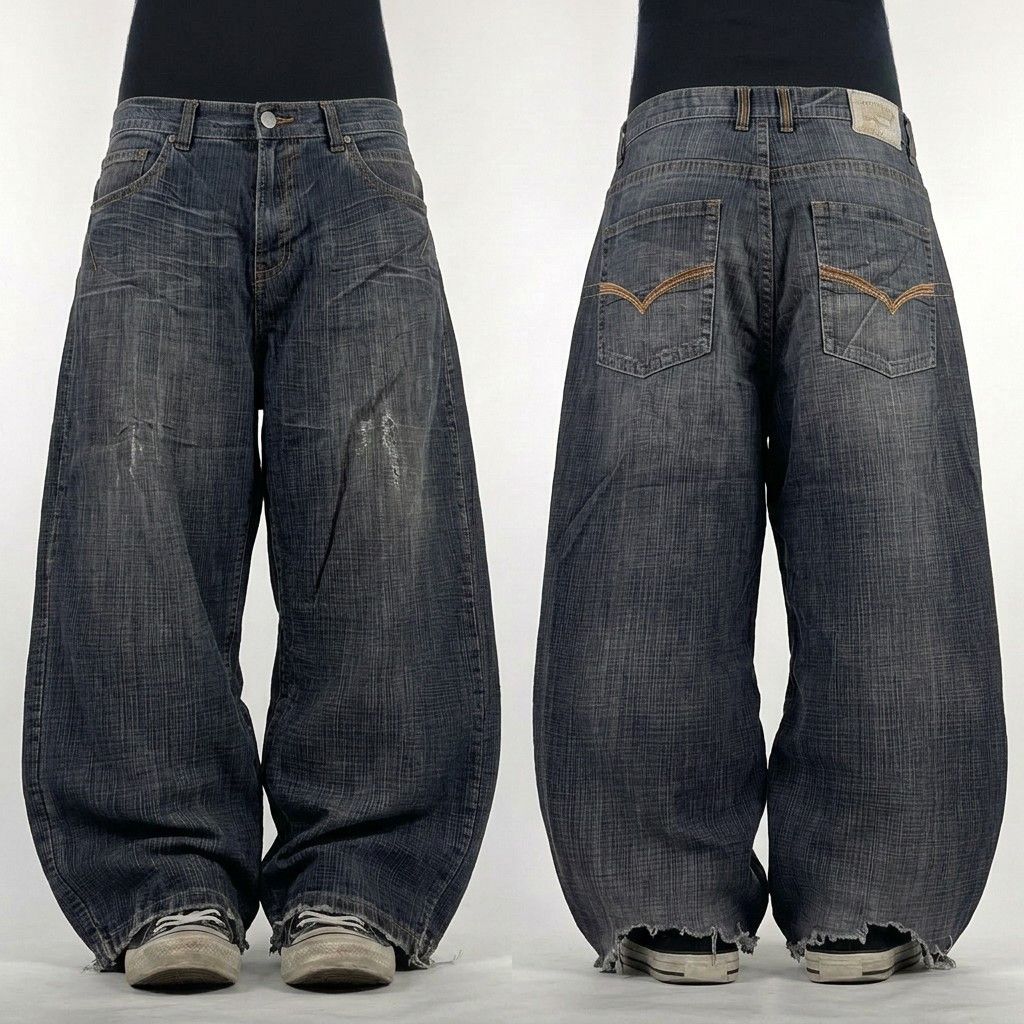 Japanese Brand Vintage y2k dark wash baggy wide leg euro cyber