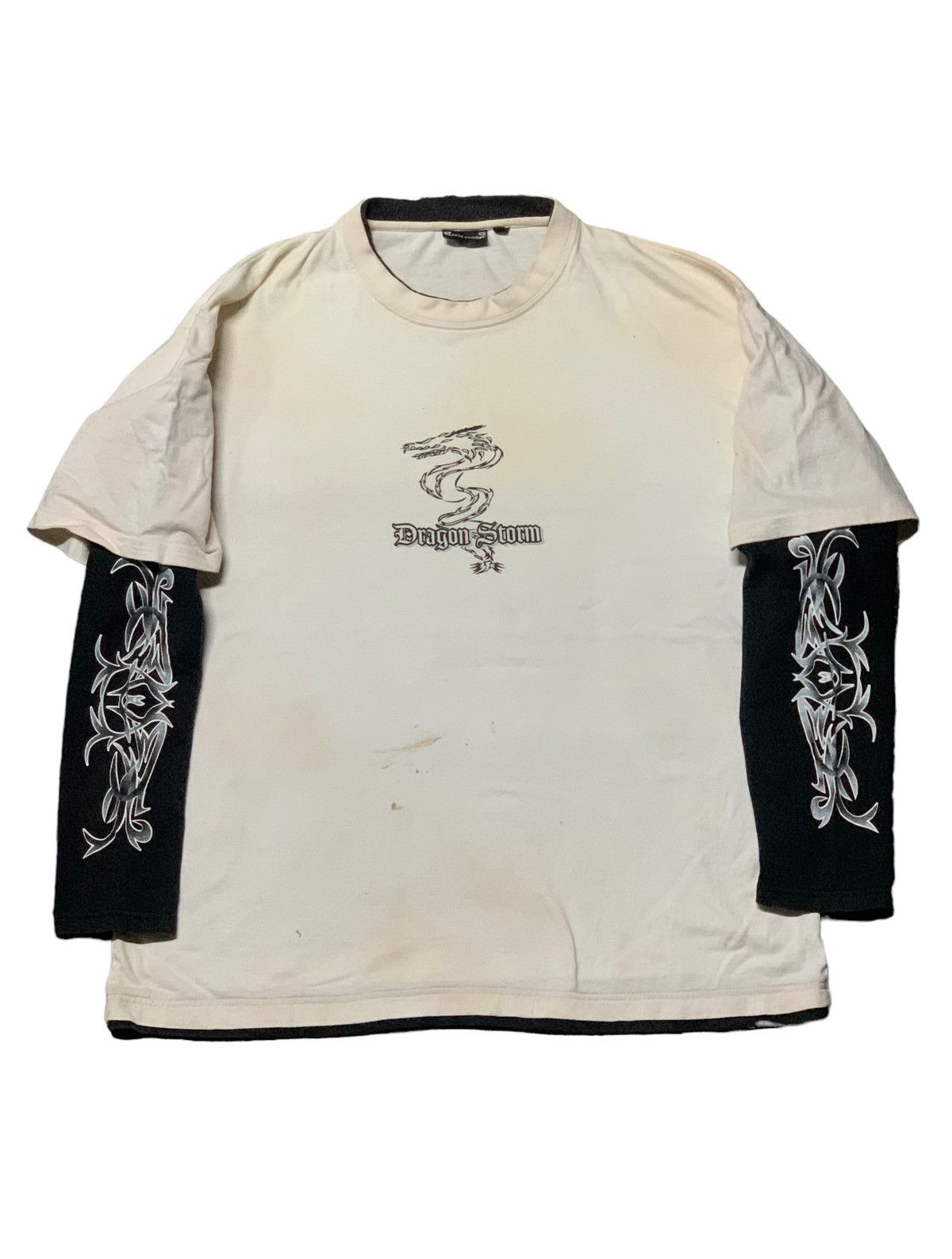 Affliction × Japanese Brand 💥Hill Crop Dragon Storm Layered Sleeves Tribal Design Shirt Size US XL / EU 56 / 4 - 1 Thumbnail