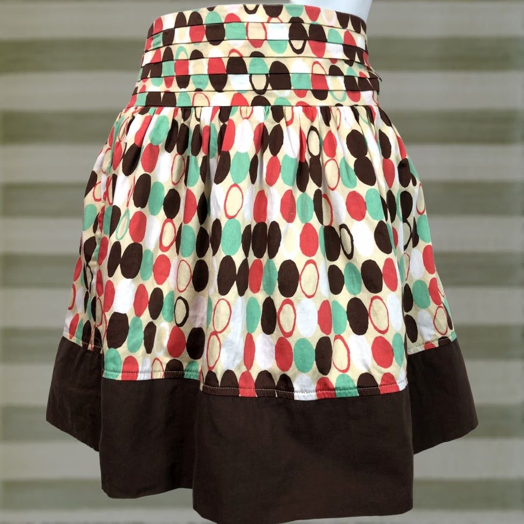 XOXO Vintage XOXO Fit & Flare Mini Skirt M Brown/green/orange Polka Dots 31”waist Y2K 90s Size 32" / US 10 / IT 46 - 1 Thumbnail