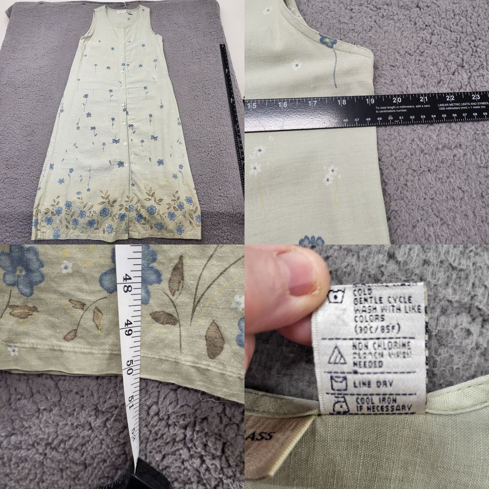 Vintage VINTAGE Lemon Grass Sleeveless Sun Dress Women's Sz Medium Pale Green Floral Linen Blend Size M / US 6-8 / IT 42-44 - 8 Thumbnail