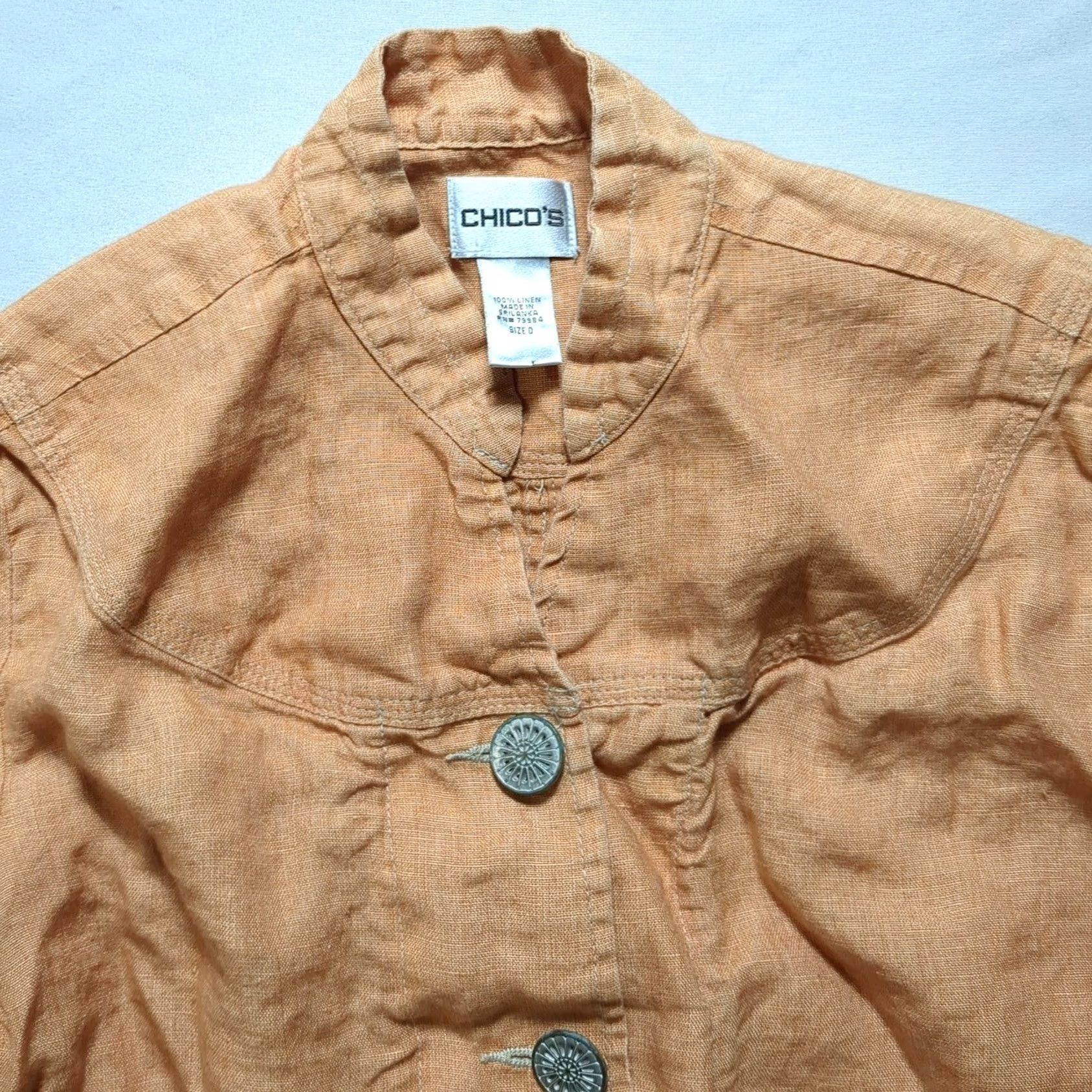 Vintage Chicos Linen Jacket Orange Button Front Pintuck Utility Jacket Womens Small S Size S / US 4 / IT 40 - 2 Thumbnail