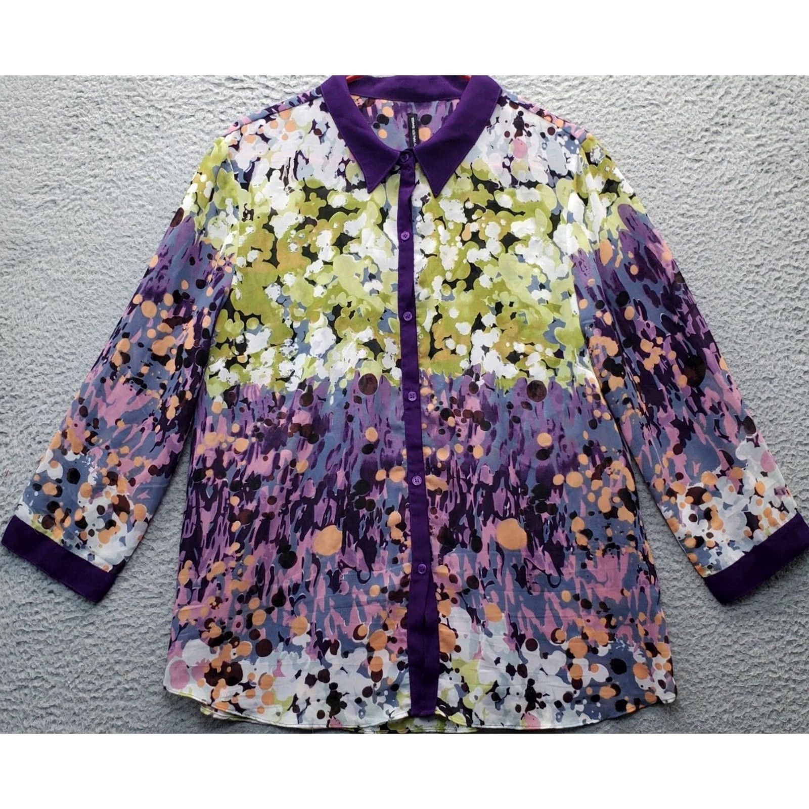 Vintage W118 by Walter Baker Blouse Top Womens Large Multi Sheer Collared Button Down Size L / US 10 / IT 46 - 2 Thumbnail