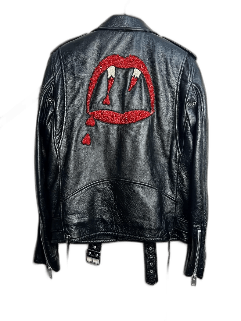 Saint Laurent Black Leather Jacket with Design