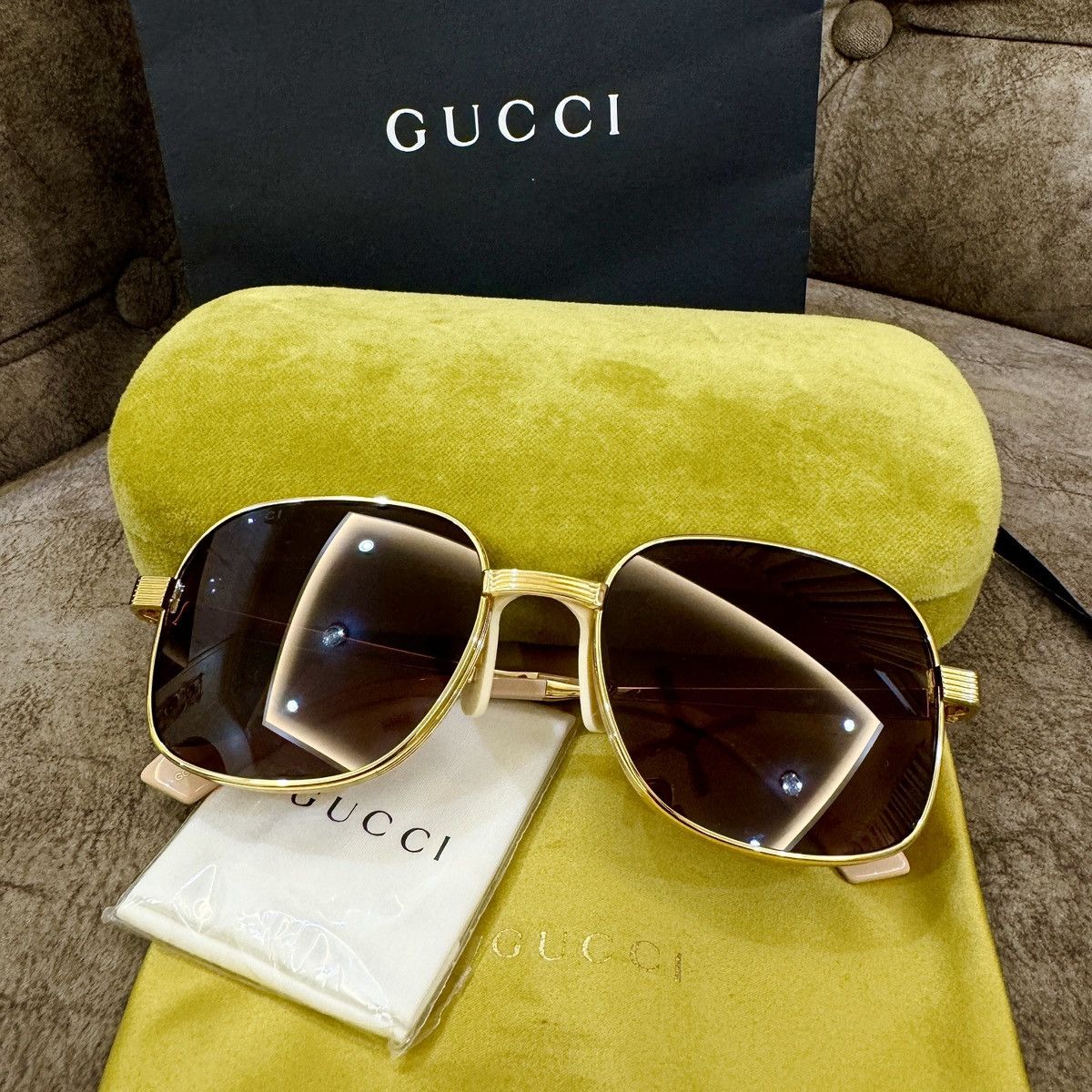Other GUCCI 'GG0788S-002' Rectangular Square Sunglasses Gold/Brown Size ONE SIZE - 1 Thumbnail