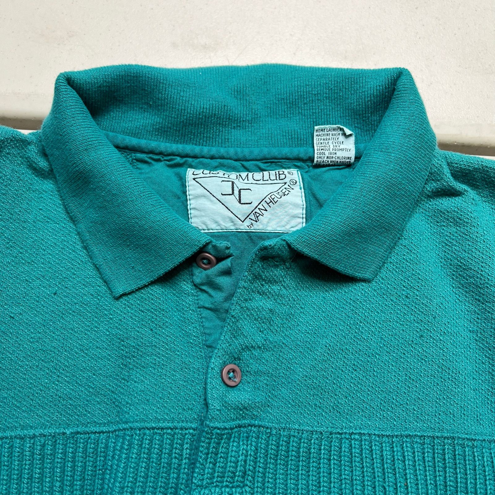Van Heusen Vintage Van Heusen Custom Club Teal Knit Long Sleeve Polo L Size US L / EU 52-54 / 3 - 3 Thumbnail