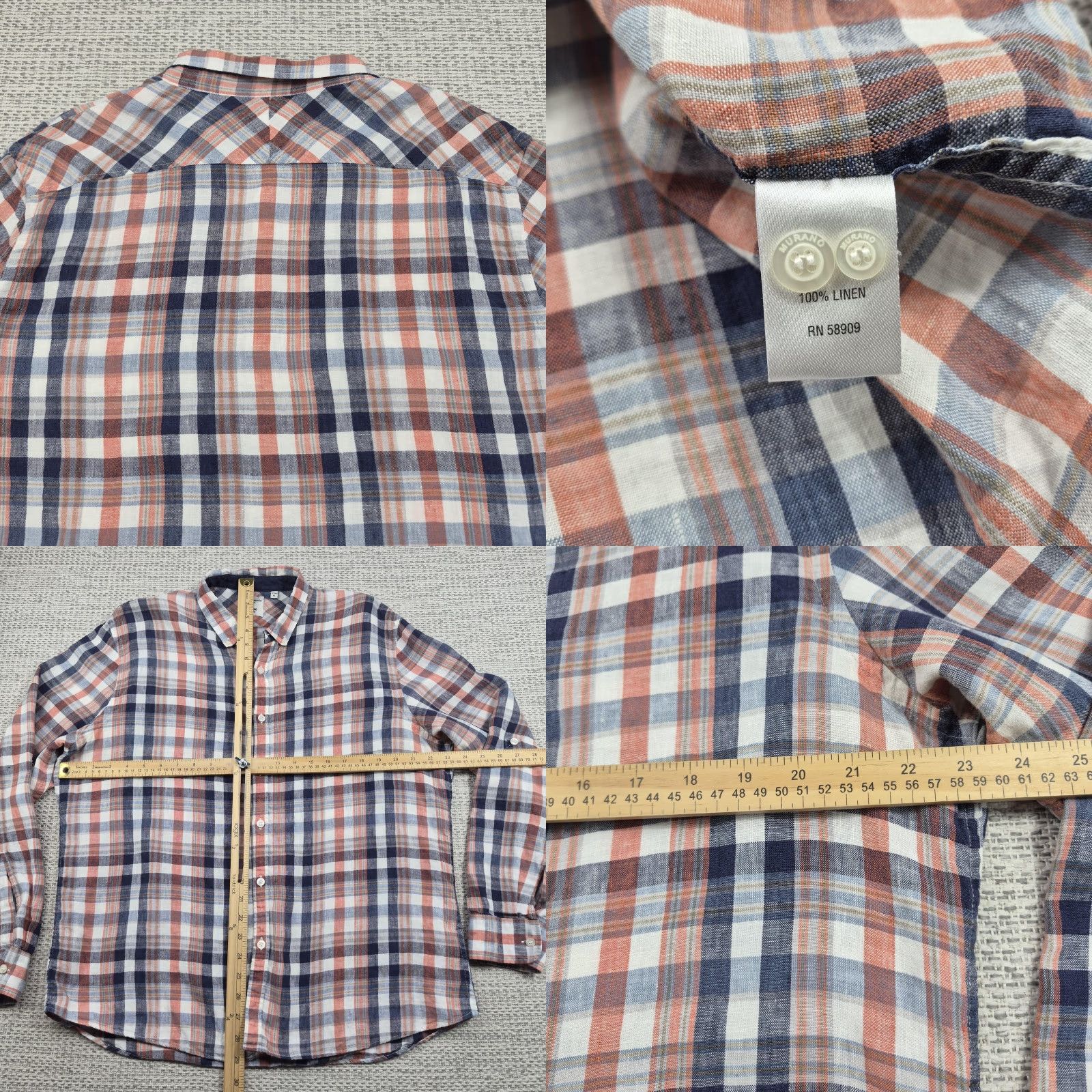 Murano Murano Baird Mcnutt Shirt Mens XL Button Up Plaid Linen Slim Fit Long Sleeve Multicolor Size US XL / EU 56 / 4 - 8 Thumbnail