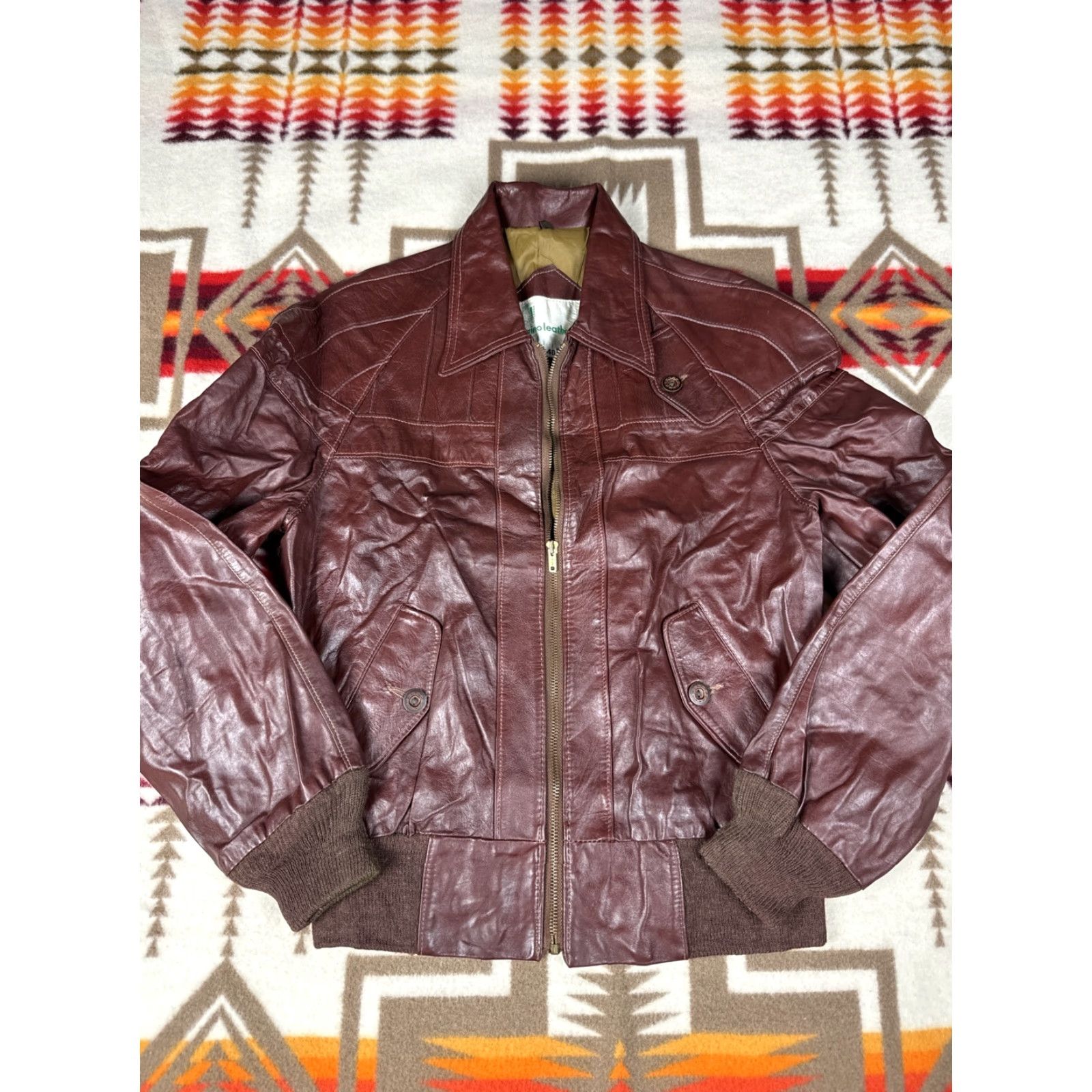 Vintage VINTAGE Gino Leathers Bomber Jacket Men's Brown Leather Sz 40 Moto Talon Zippers Brown 40 Mens Jackets Size US XXS / EU 40 - 2 Thumbnail