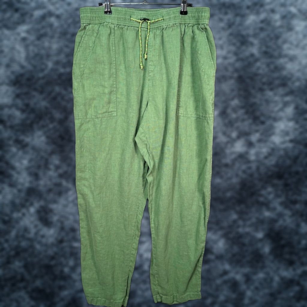 VINTAGE OUTLIER Pants Mens XL Ramie Drawstring Wide-Leg 32in Inseam Green Chino Modern Baggy Style Men's