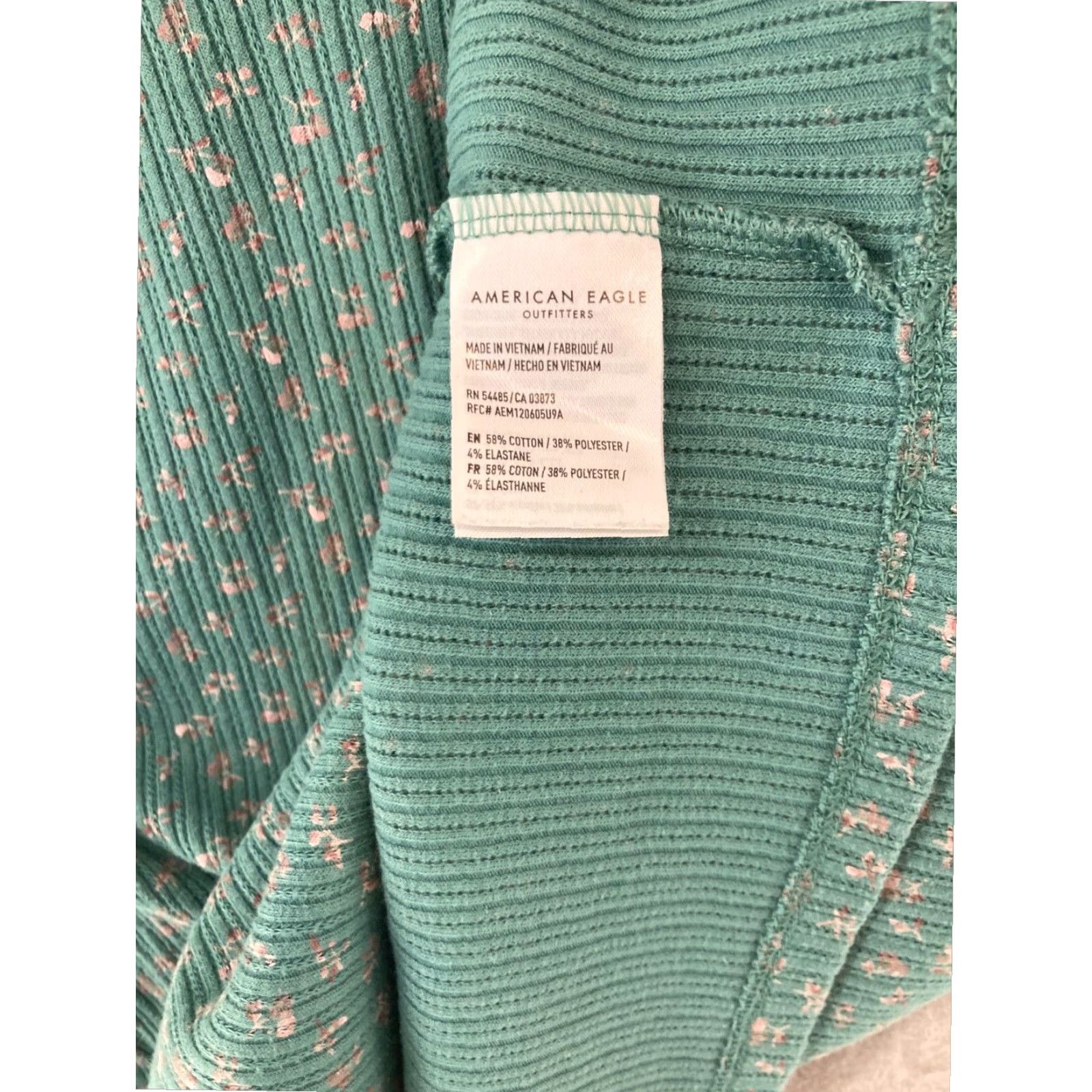 American Eagle Outfitters American Eagle Womens XL Green Floral Cropped Ribbed Shirt Size XL / US 12-14 / IT 48-50 - 5 Thumbnail