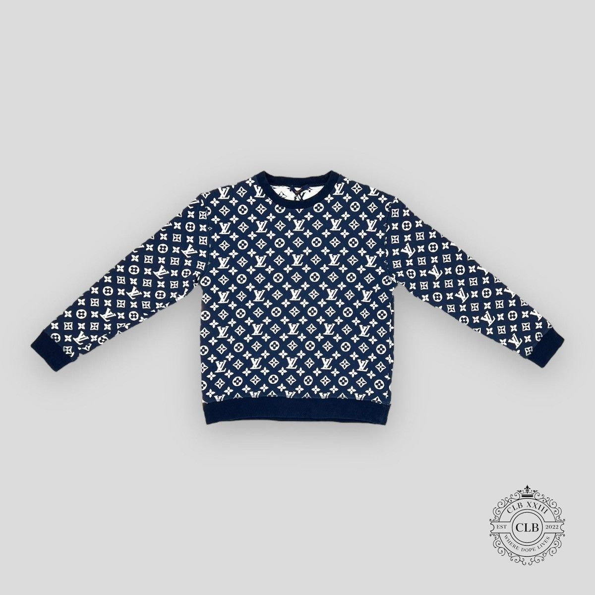 Auth Louis Vuitton Monogram Jacquard sweatshirt Crewneck Navy Size