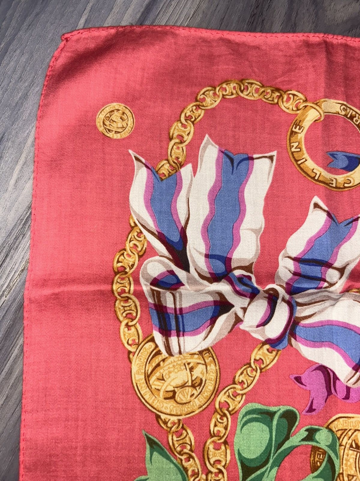 Celine Vintage Celine Pink Cotton Handkerchief w/ Chains & Ribbons Size ONE SIZE - 6 Thumbnail