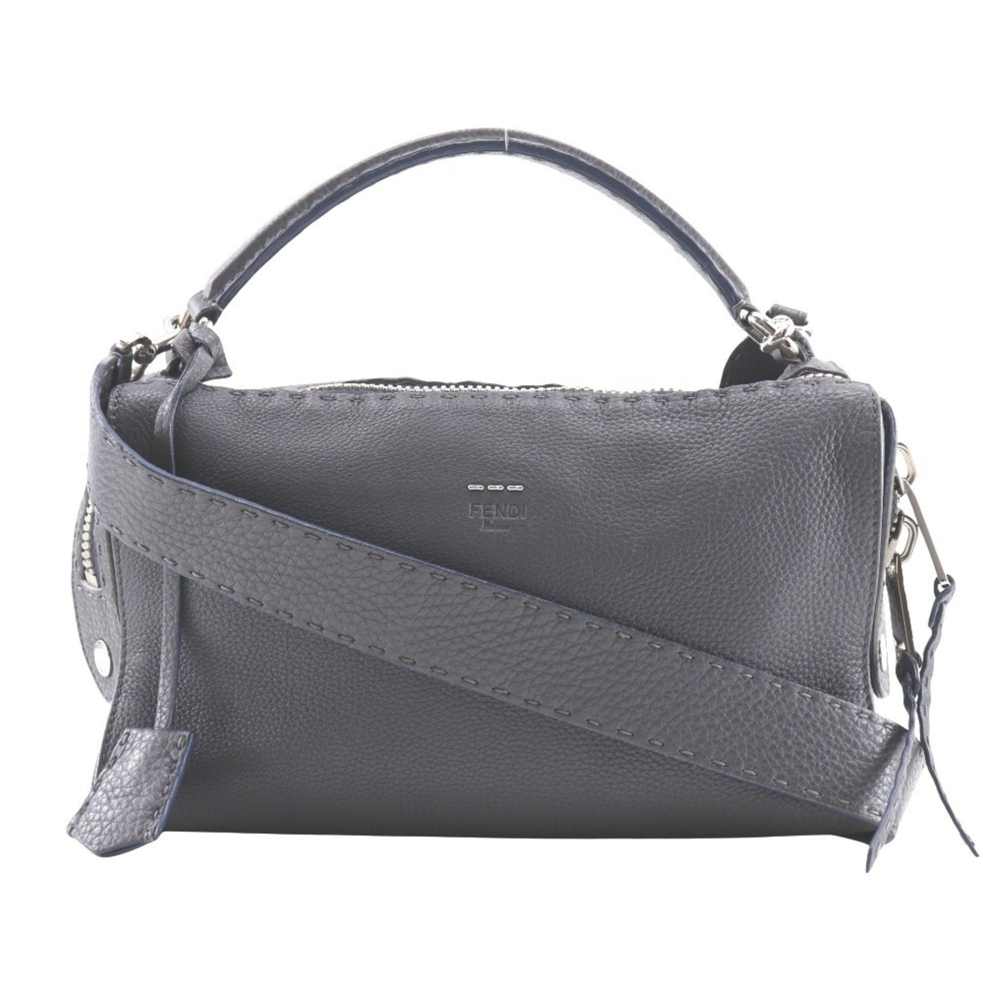 Fendi Celeria Ray Handbag Shoulder Bag 8Bl137 Calfskin Grey 2Way Double Women's