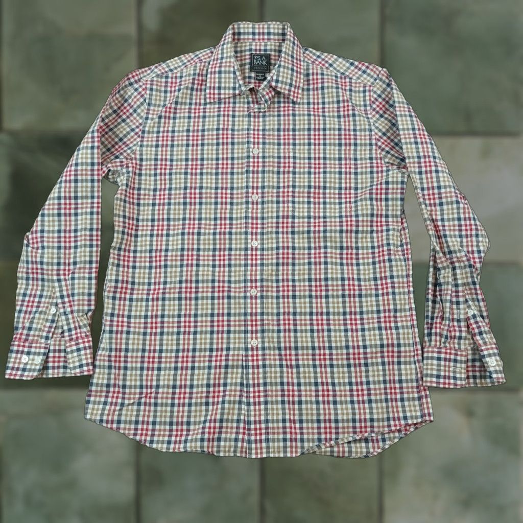 Jos. A. Bank Jos A Bank Shirt Mens Medium White Red Blue Plaid Button Up Traveler Tailored Size US M / EU 48-50 / 2 - 1 Thumbnail