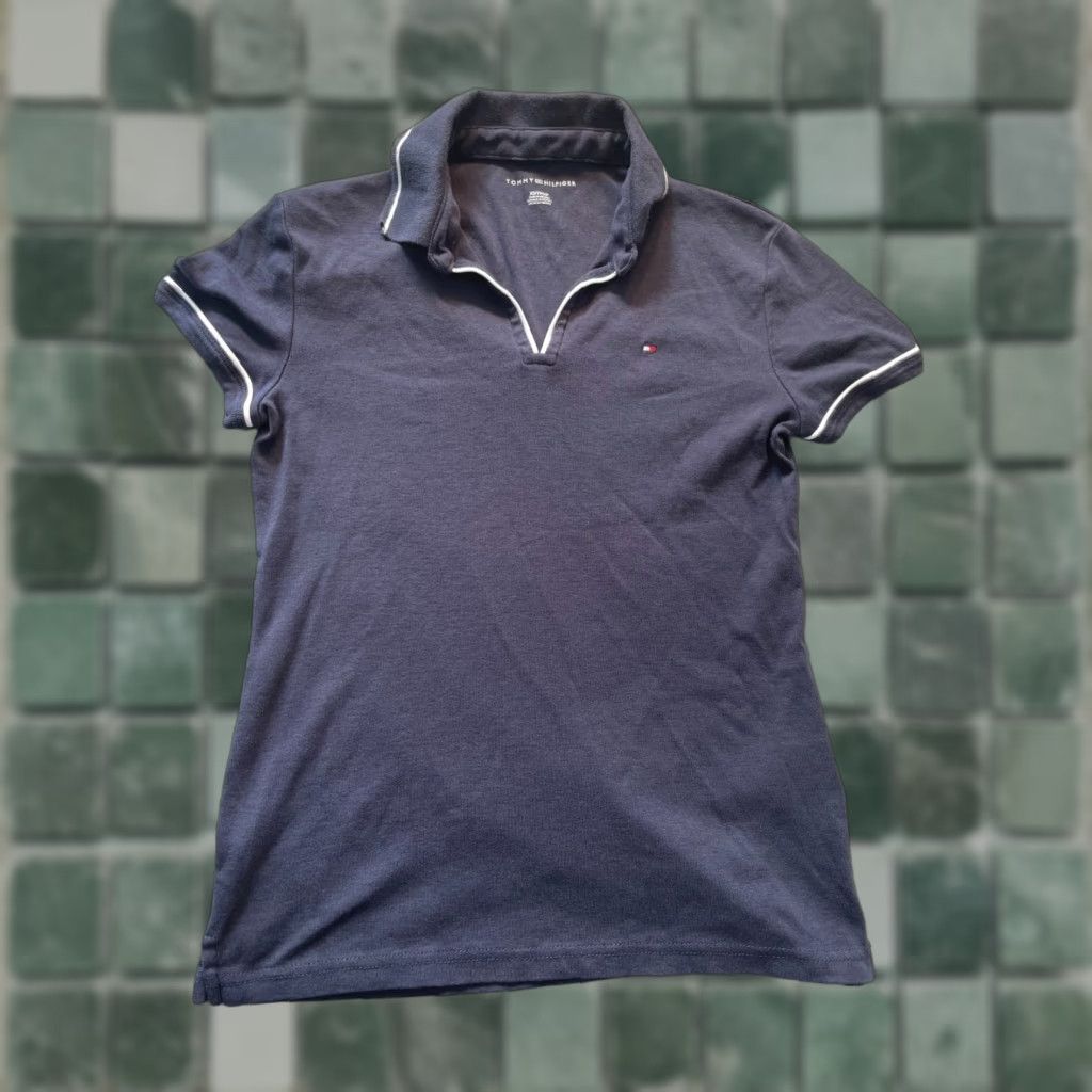 Tommy Hilfiger Tommy Hilfiger Womens XS Top Short Sleeve Blue Collar T-Shirt Shirt Casual Cotton Blend Paisley Basic Size XS / US 0-2 / IT 36-38 - 1 Thumbnail