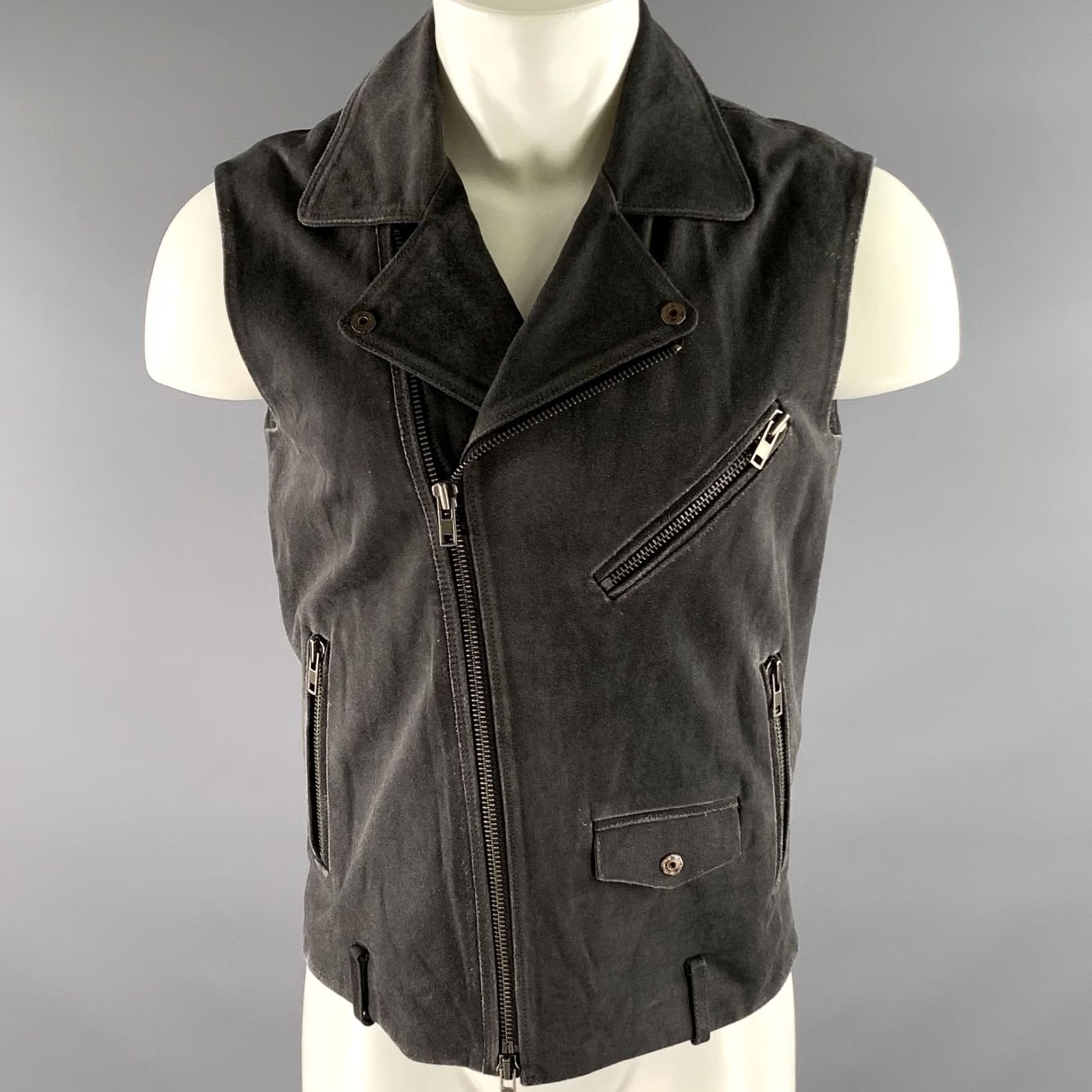 Diesel DIESEL Biker Vest Grey Distressed Calf Leather L Men Vest Size US L / EU 52-54 / 3 - 2 Thumbnail