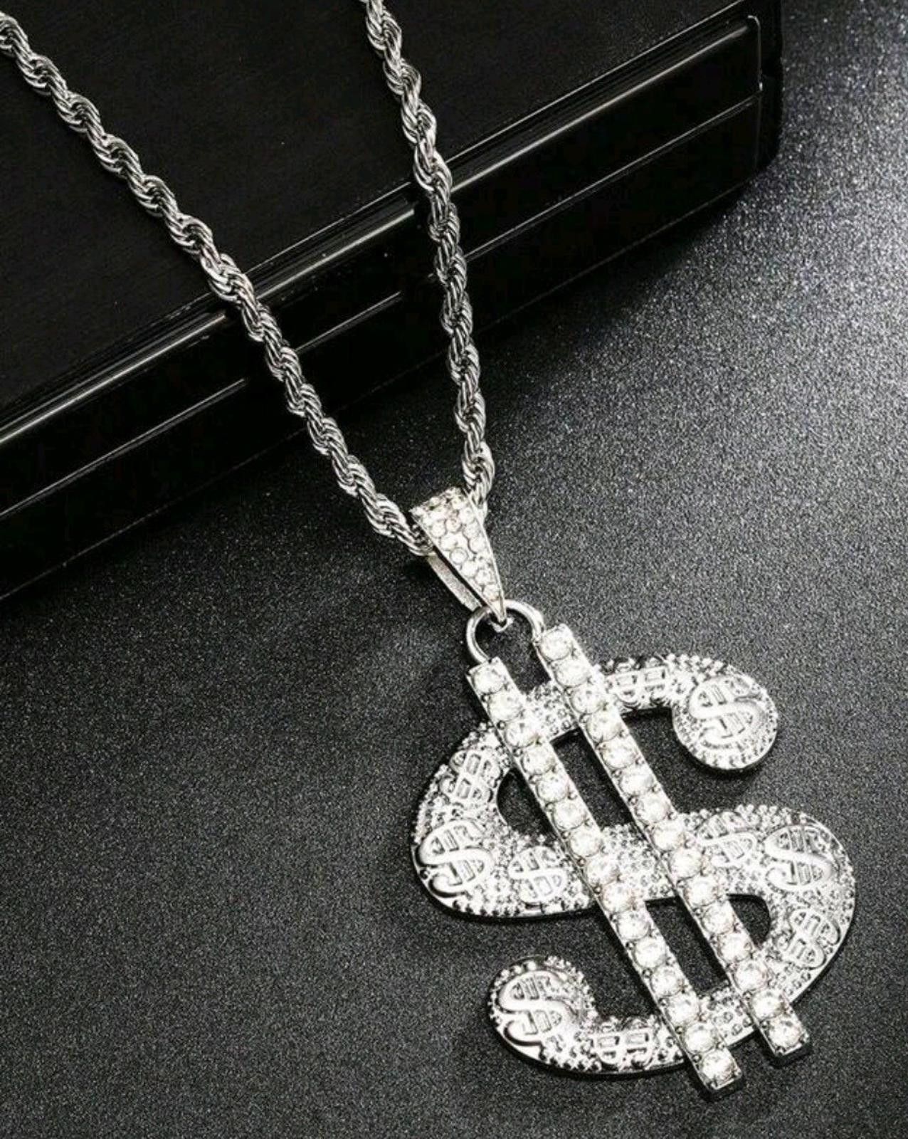 Monet Dollar Sign (Money)-(Chain)-(Silver)-(New)-(Zirconia)-$33.00 Size ONE SIZE - 3 Thumbnail