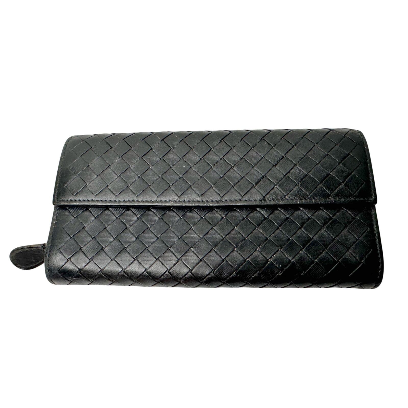 Bottega Veneta Bottega Veneta Intrecciato Woven Black Leather Long Wallet Size ONE SIZE - 1 Thumbnail