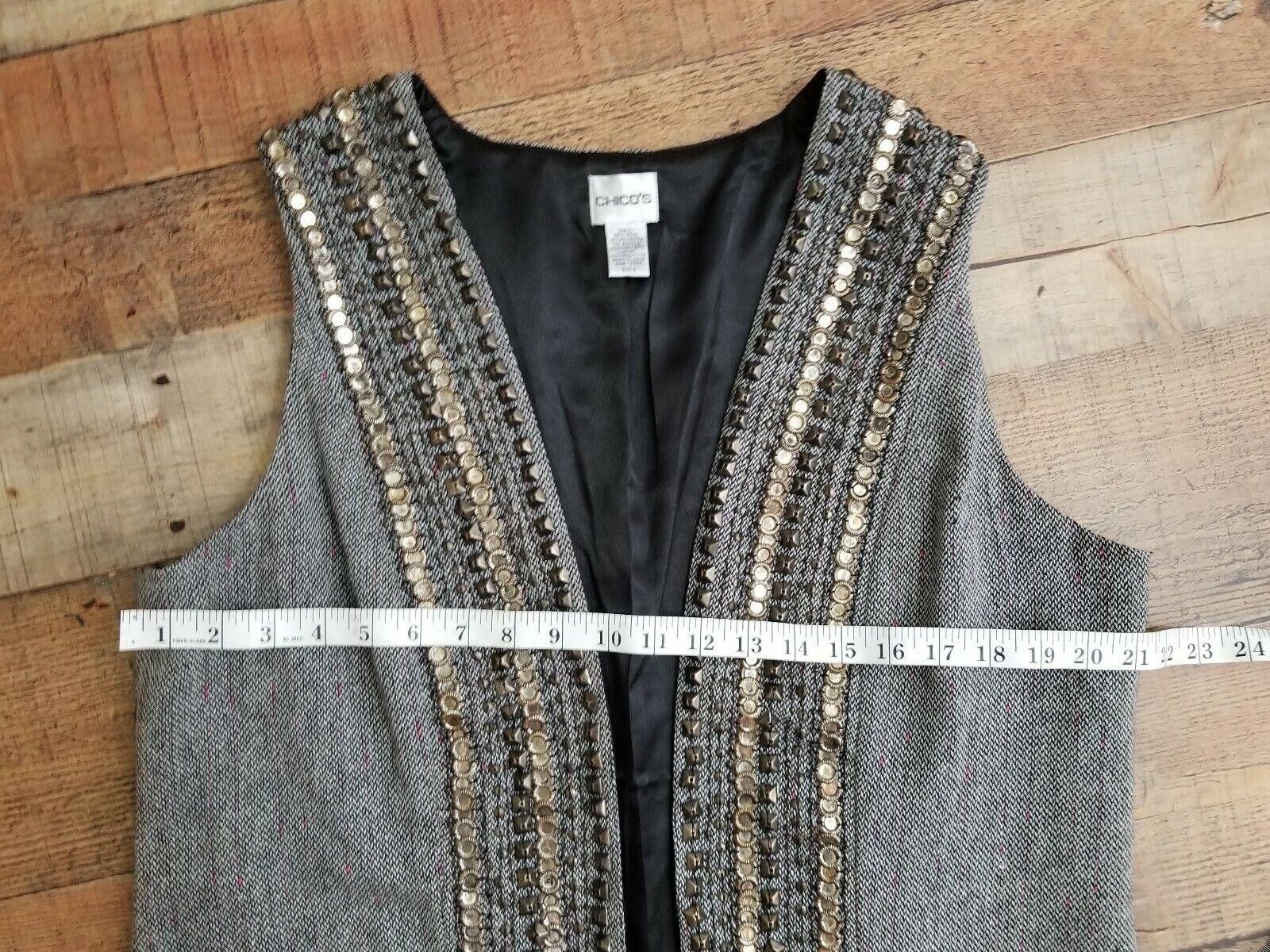 Chicos Chicos Vest Size 2 Wool Blend Embellished Open Front Career Size L / US 10 / IT 46 - 6 Thumbnail