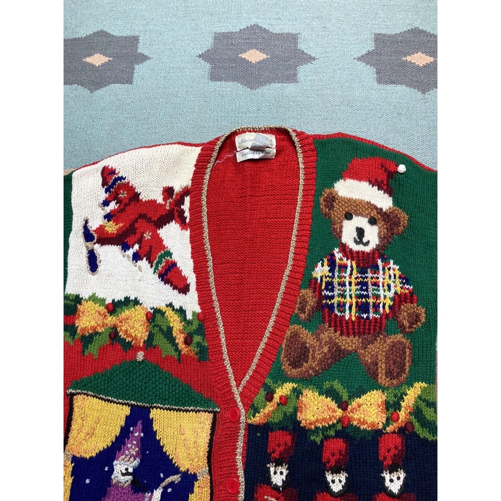 Vintage VINTAGE Marisa Christina sweater Christmas ramie teddy bear large Cardigan Women L Red Knit Size L / US 10 / IT 46 - 4 Thumbnail