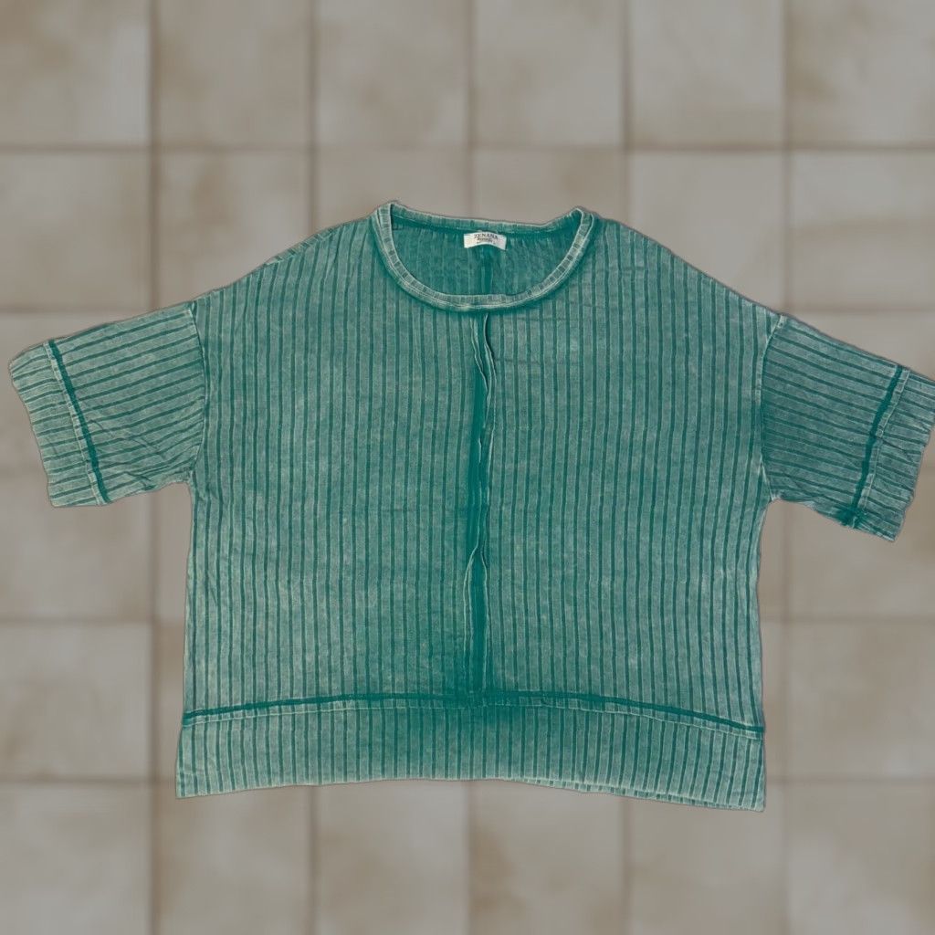 Vintage ZENANA T-Shirt Dolman Sleeve Boat Neck 2X Blue Raglan Ribbed Faded Washed Casual Casual Women Size XXL / US 16-18 / IT 52-54 - 1 Thumbnail