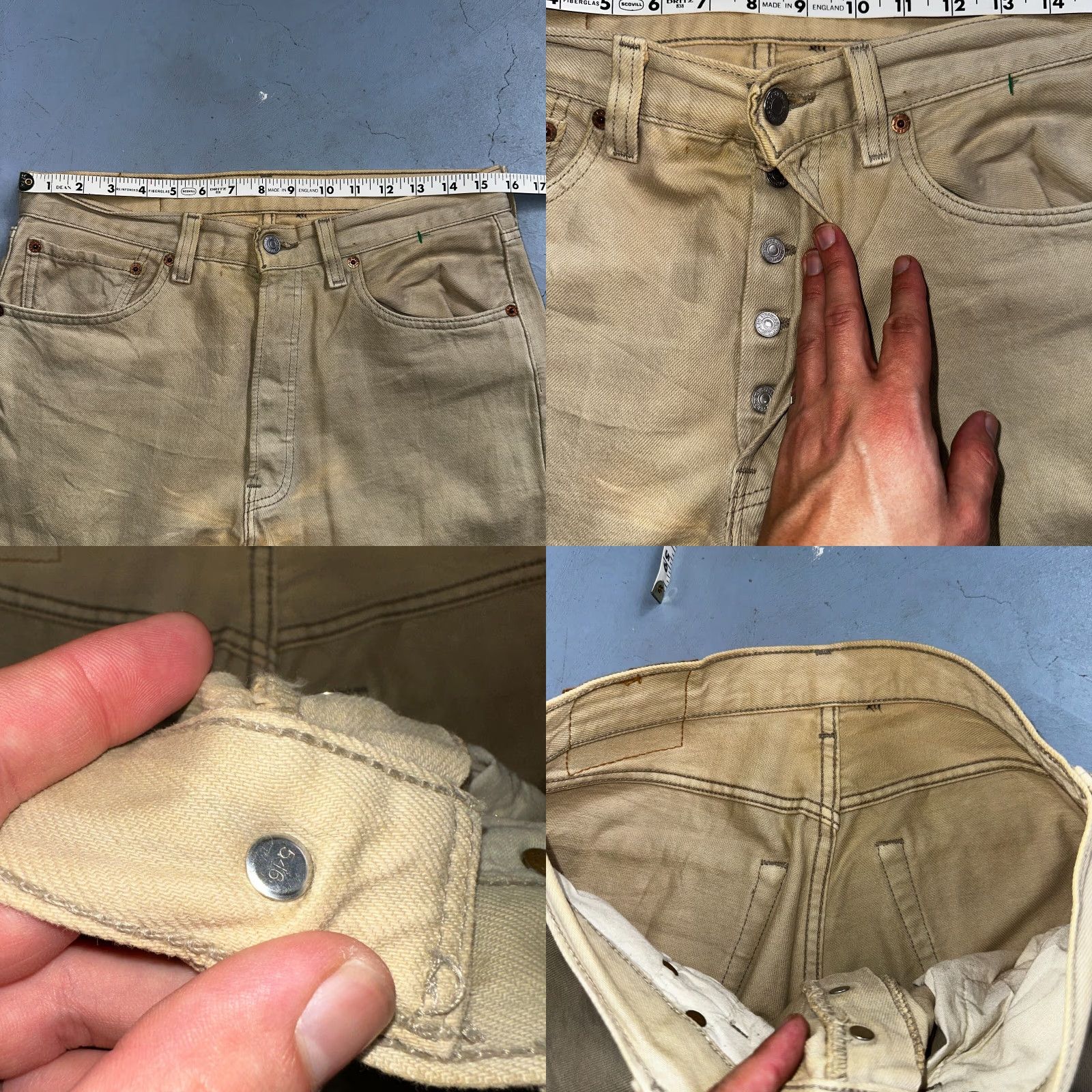 Levi's VINTAGE Levi's 501 Jeans Men Beige 90s USA Light Wash Straight Regular 31x30 31x29 Denim Cotton Button Closure Size US 31 - 8 Thumbnail