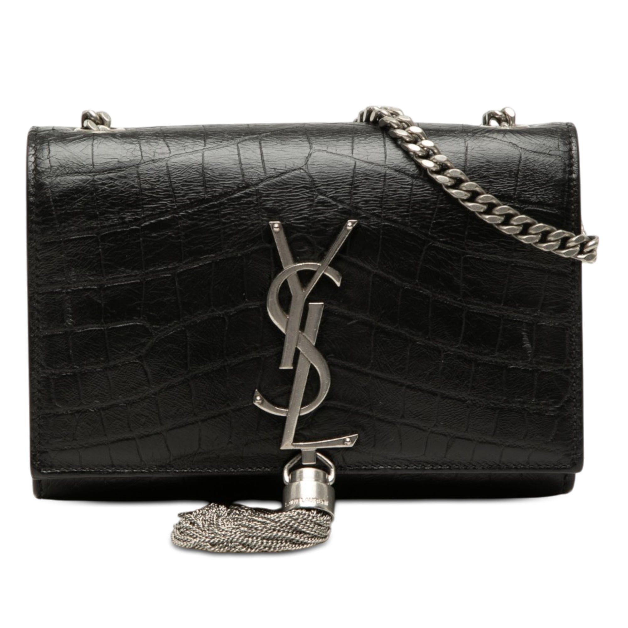 Saint Laurent Paris Croc Embossed Leather Monogram Kate Tassel Crossbody Size ONE SIZE - 1 Thumbnail