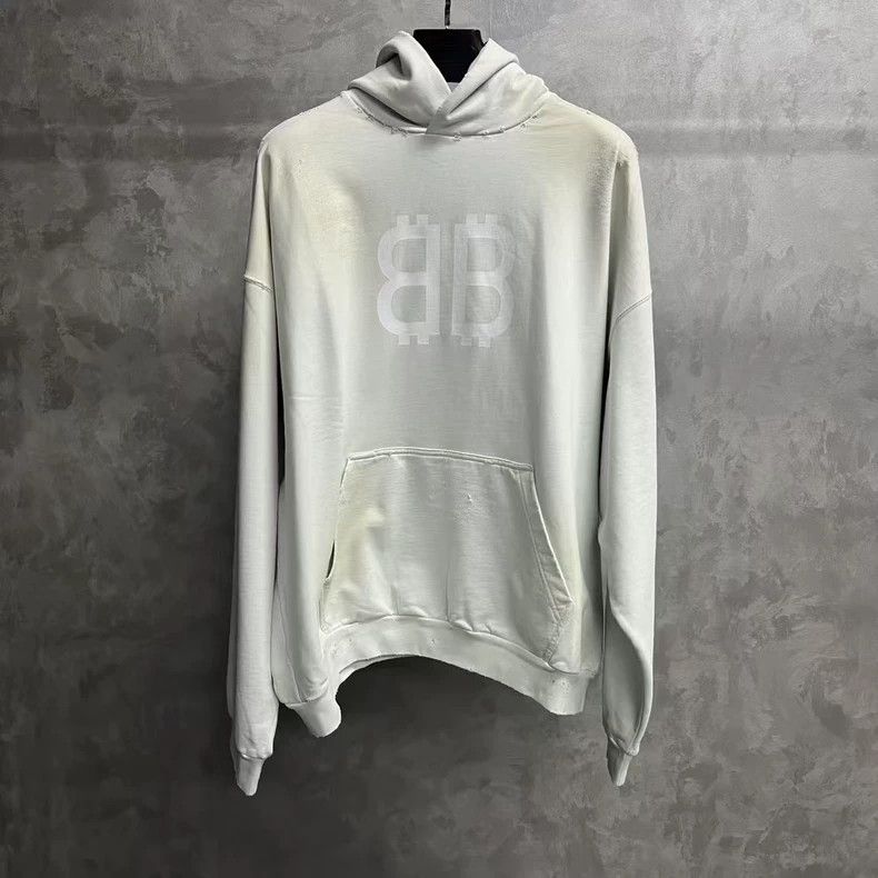 Balenciaga Balenciaga Beige monogrammed hooded sweatshirt with long sl Size US L / EU 52-54 / 3 - 1 Thumbnail