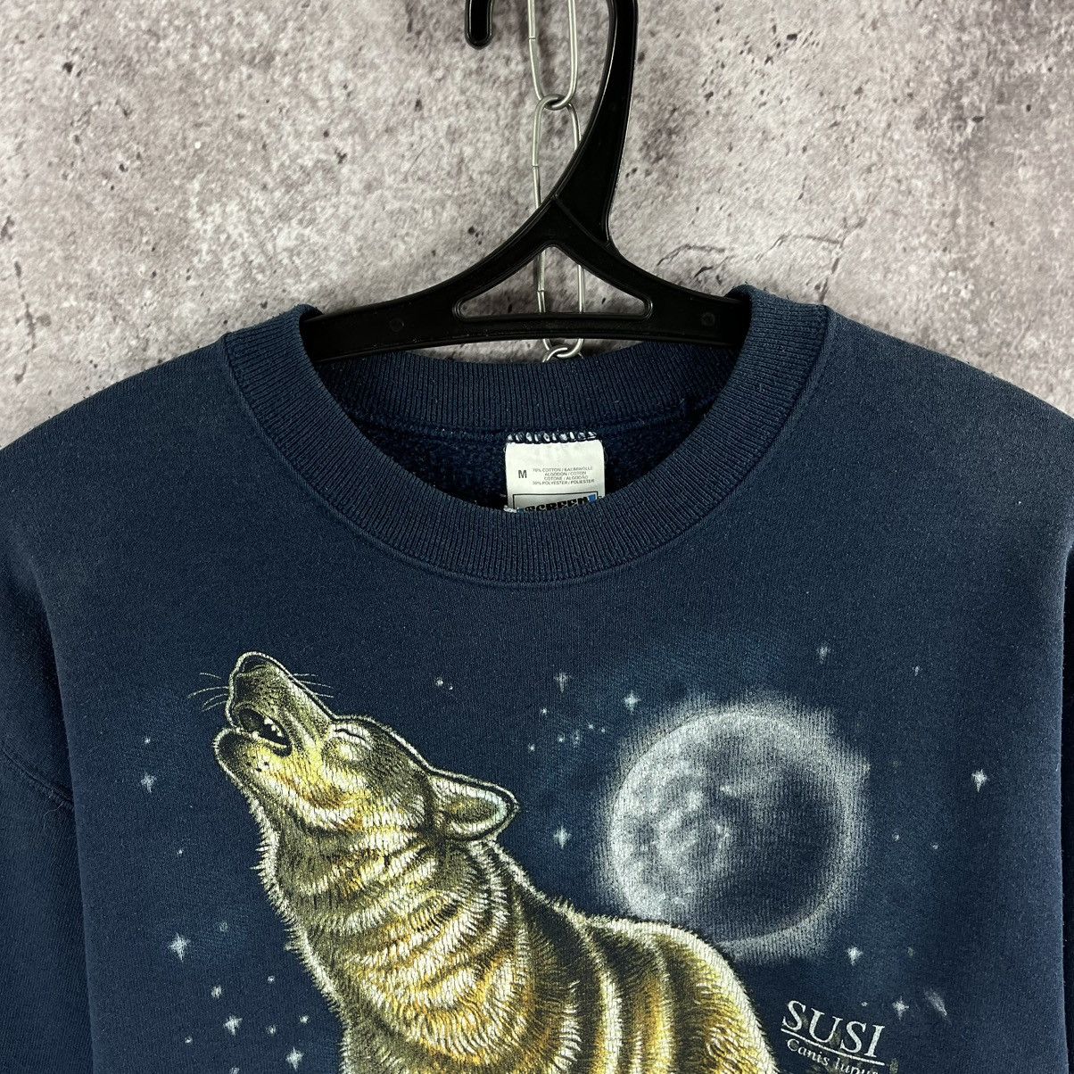 Fruit Of The Loom Screen Stars Vintage Sweatshirt Full Moon Wolf Big Logo Sz M Size US M / EU 48-50 / 2 - 2 Thumbnail