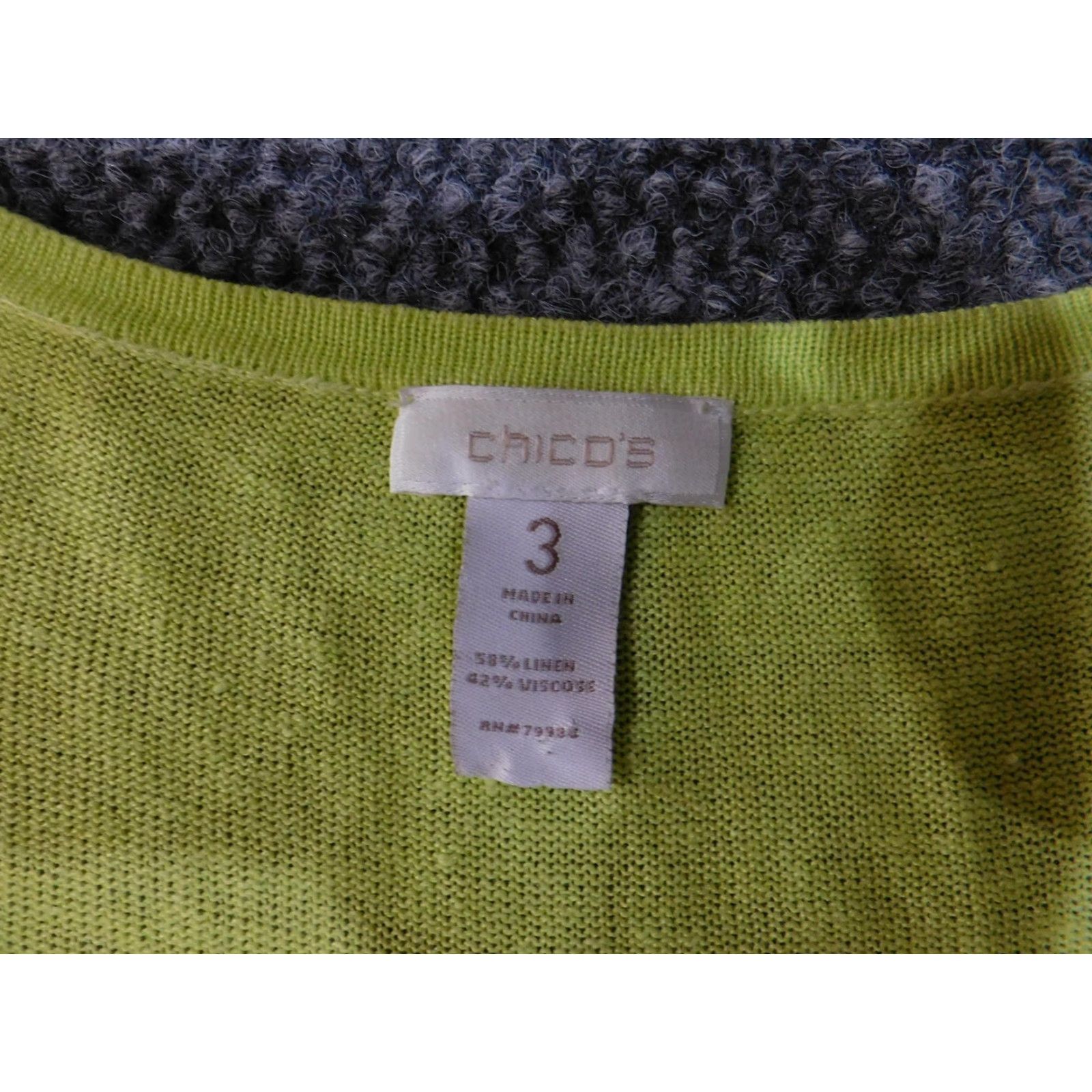 Vintage Chico's Sweater Womens 3 Green Linen Viscose Sequin Button Lightweight Top 3/4 Sleeve Scoop Neck Knitting Knit Size XS / US 0-2 / IT 36-38 - 6 Thumbnail