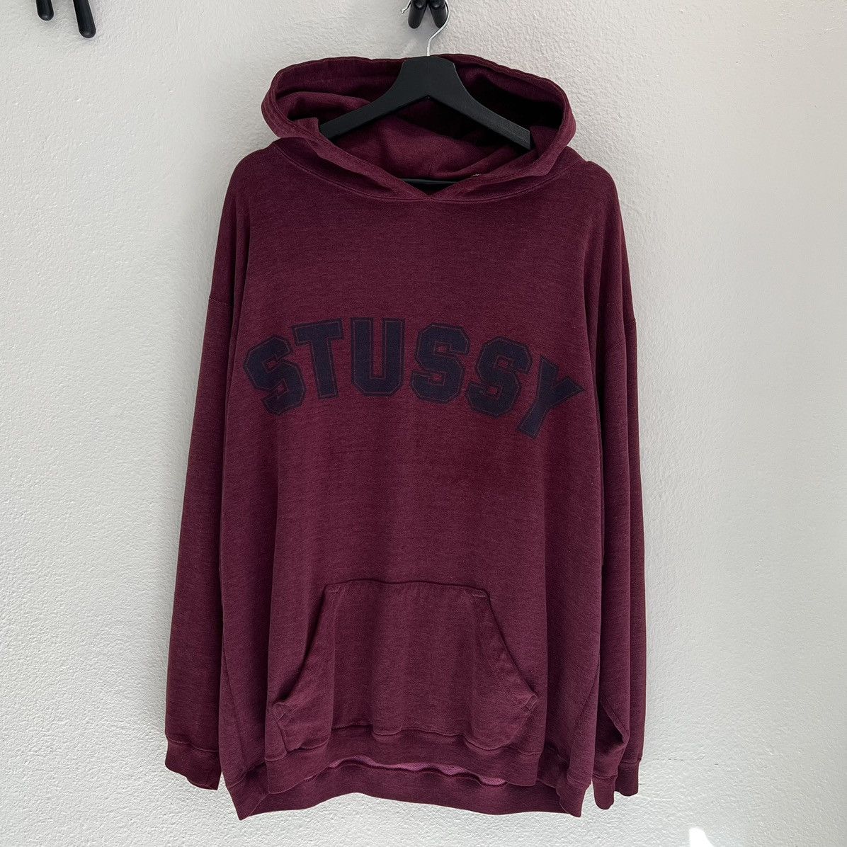 image of 90's Stussy Spell Out Hoodie 80's in Red, Men's (Size XL)