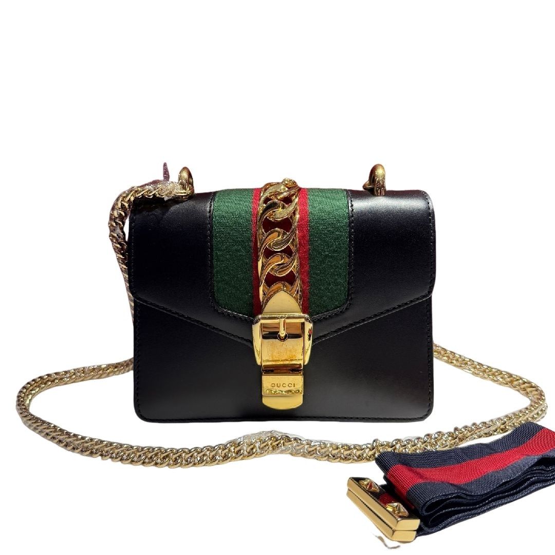 Gucci Gucci Sylvie Mini Black Leather Shoulder Bag Size ONE SIZE - 1 Thumbnail