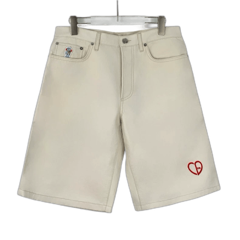 Dior Dior Beige Heart Embroidered Denim Shorts Size 31" - 1 Thumbnail
