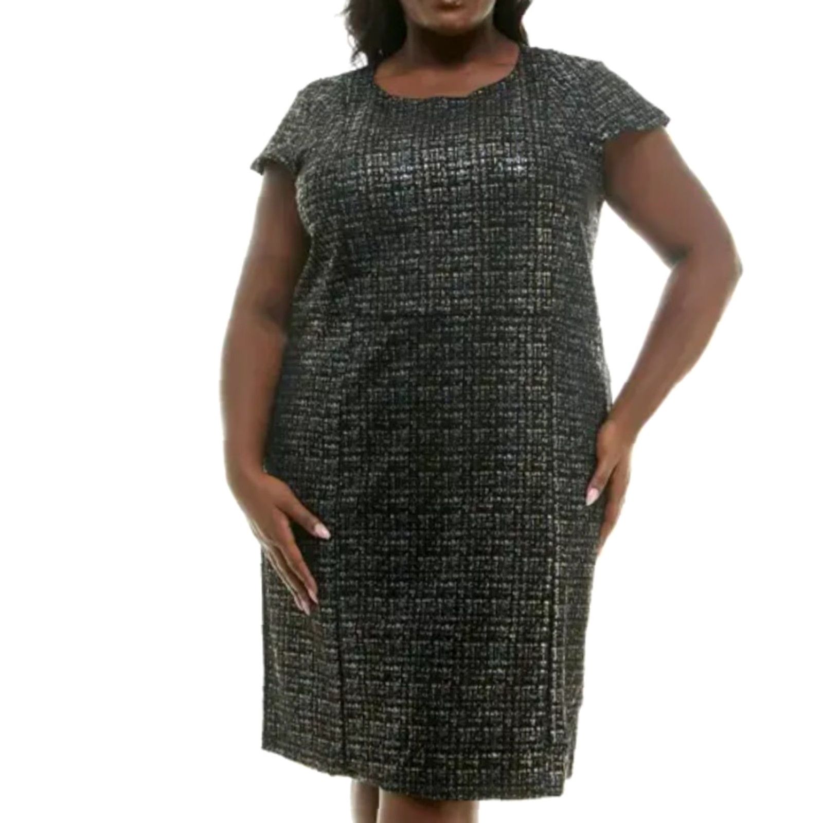 Vintage Nina Leonard Dress Women's 3X Black Cap Sleeve Sheath Roundneck Size XXL / US 16-18 / IT 52-54 - 2 Thumbnail